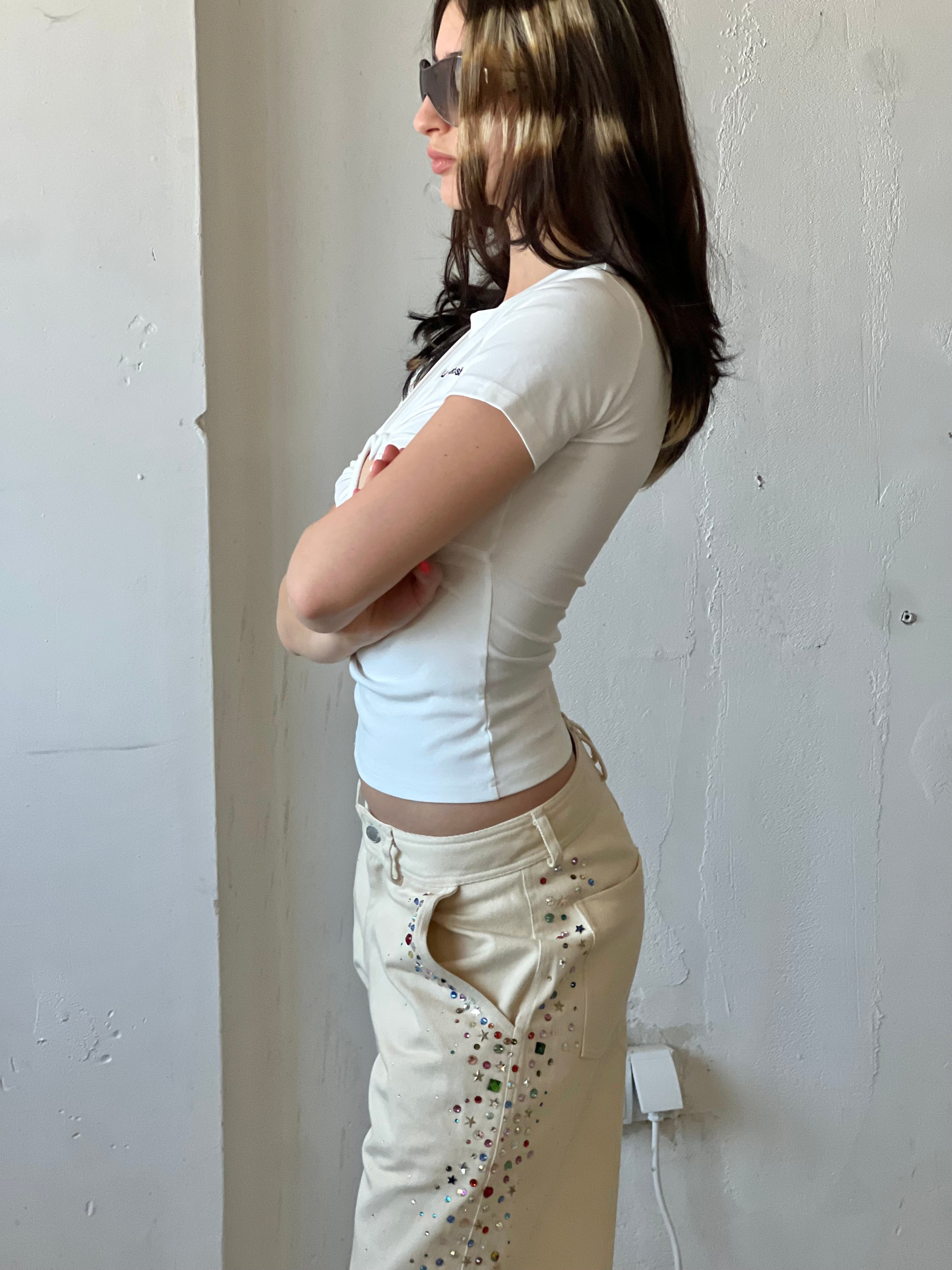 Cream Gemstone Shorts