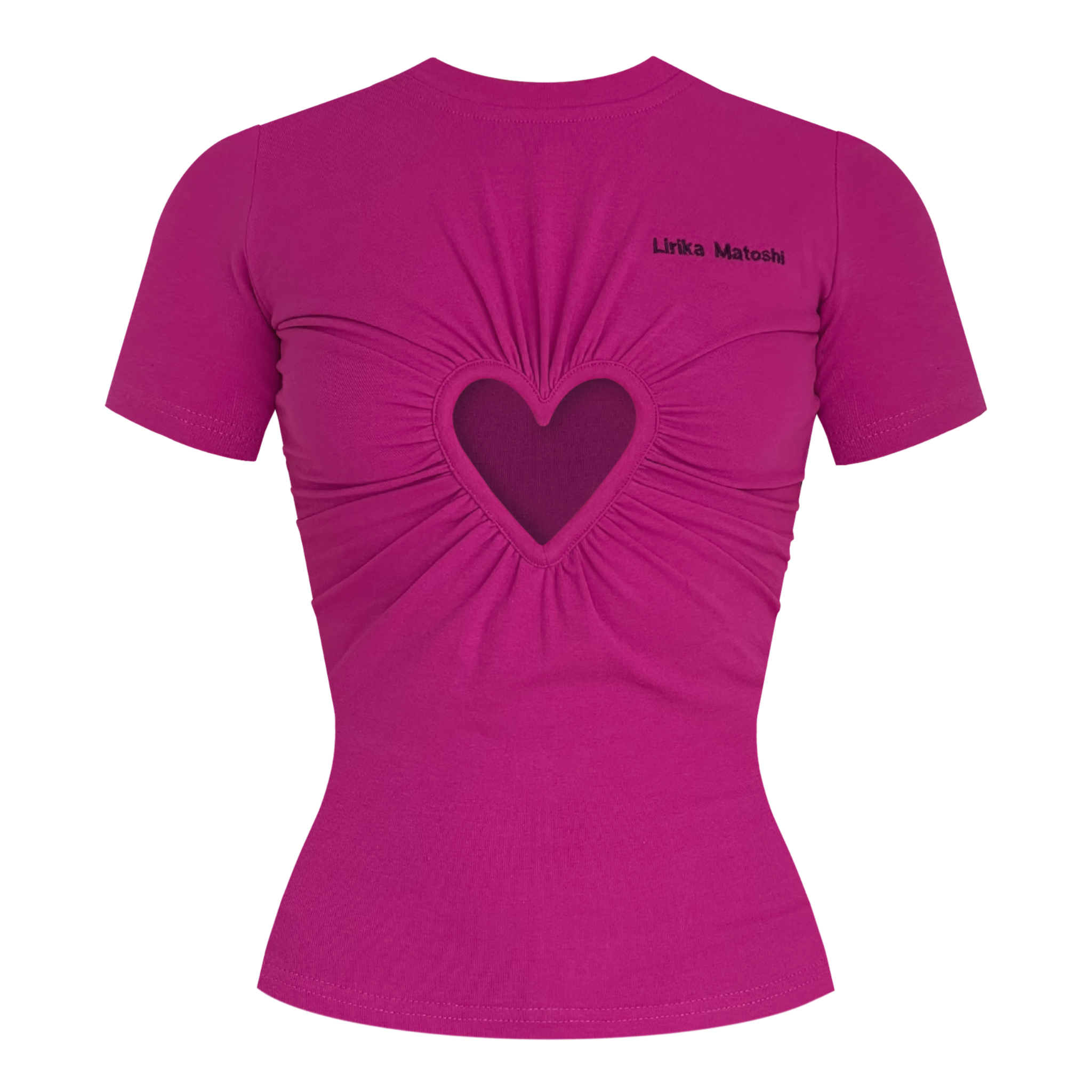 Pink t-shirt with a heart design and embroidered logo brand