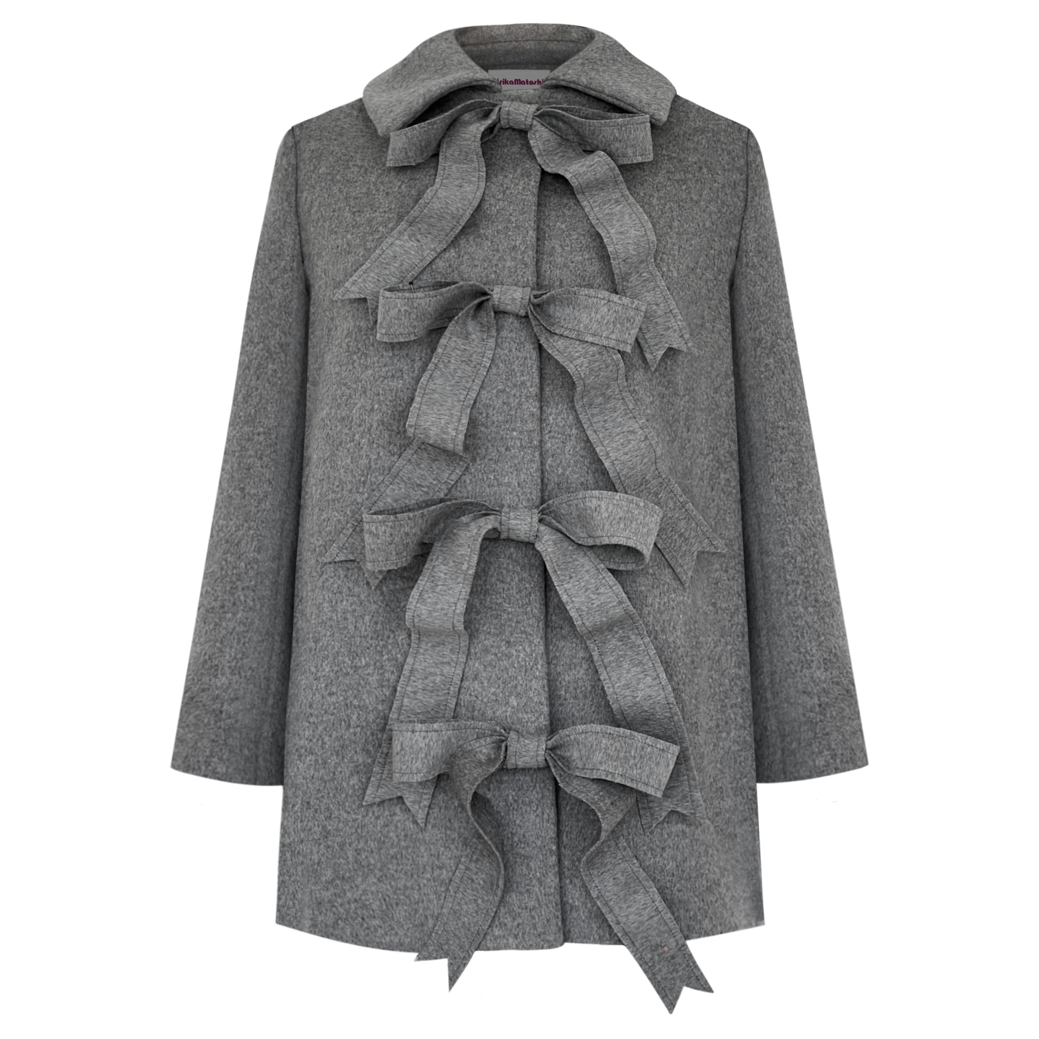 Gray coat with embroidered bow details