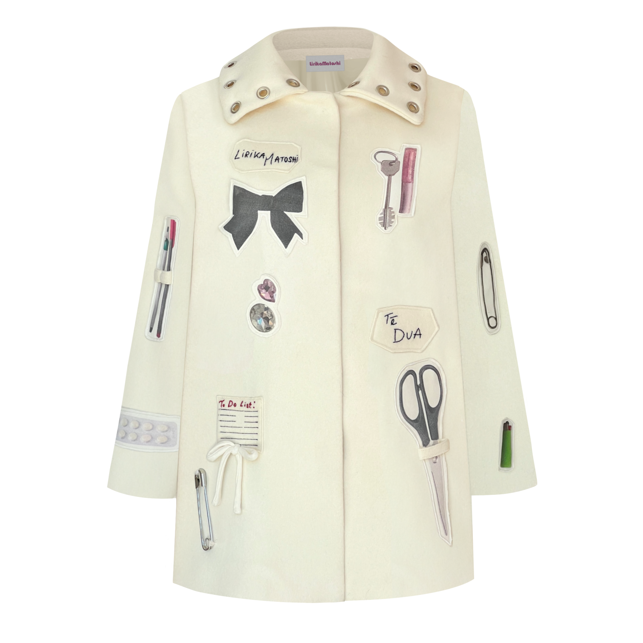Beige coat with embroidered decorative patches