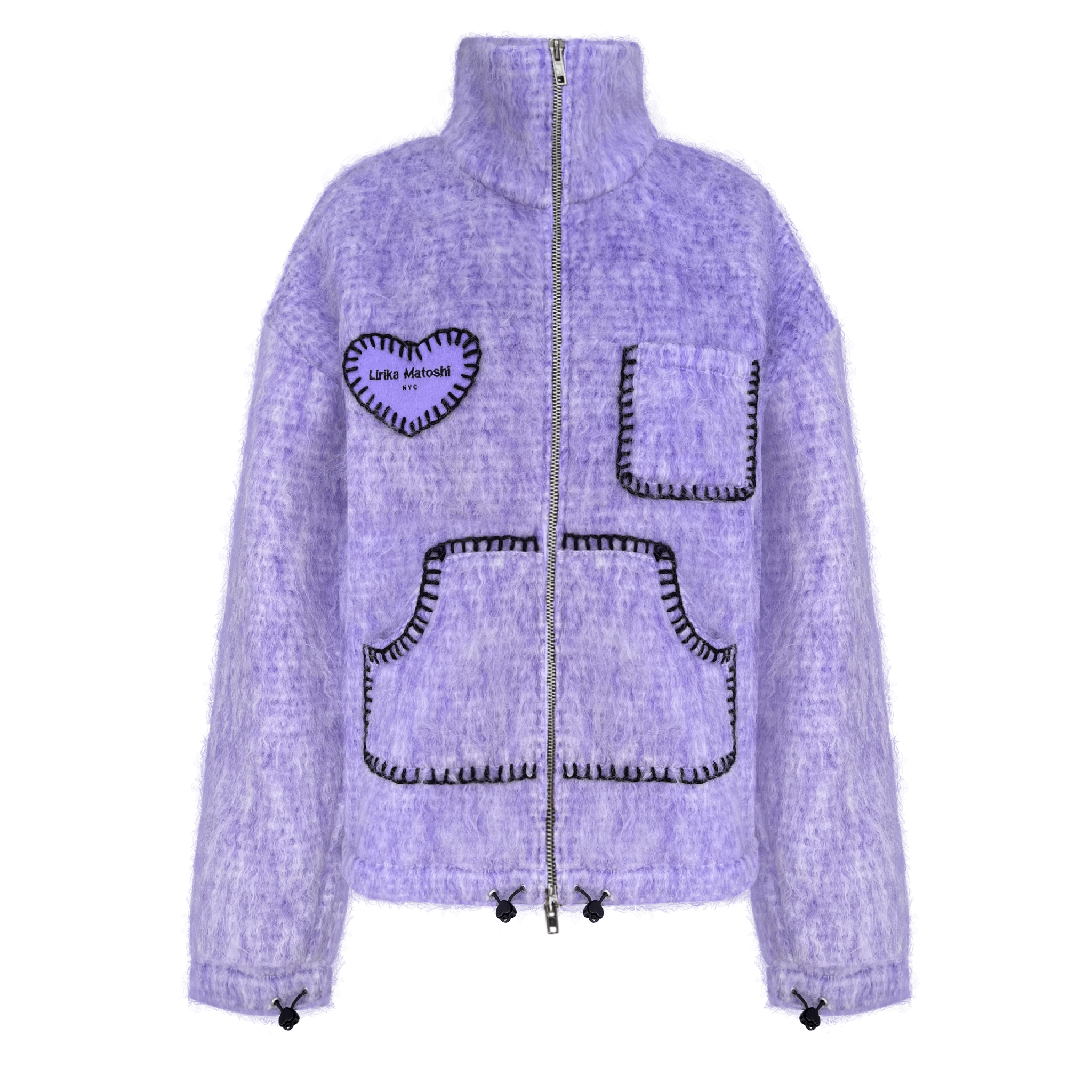 Purple mohair jacket with black stitching details