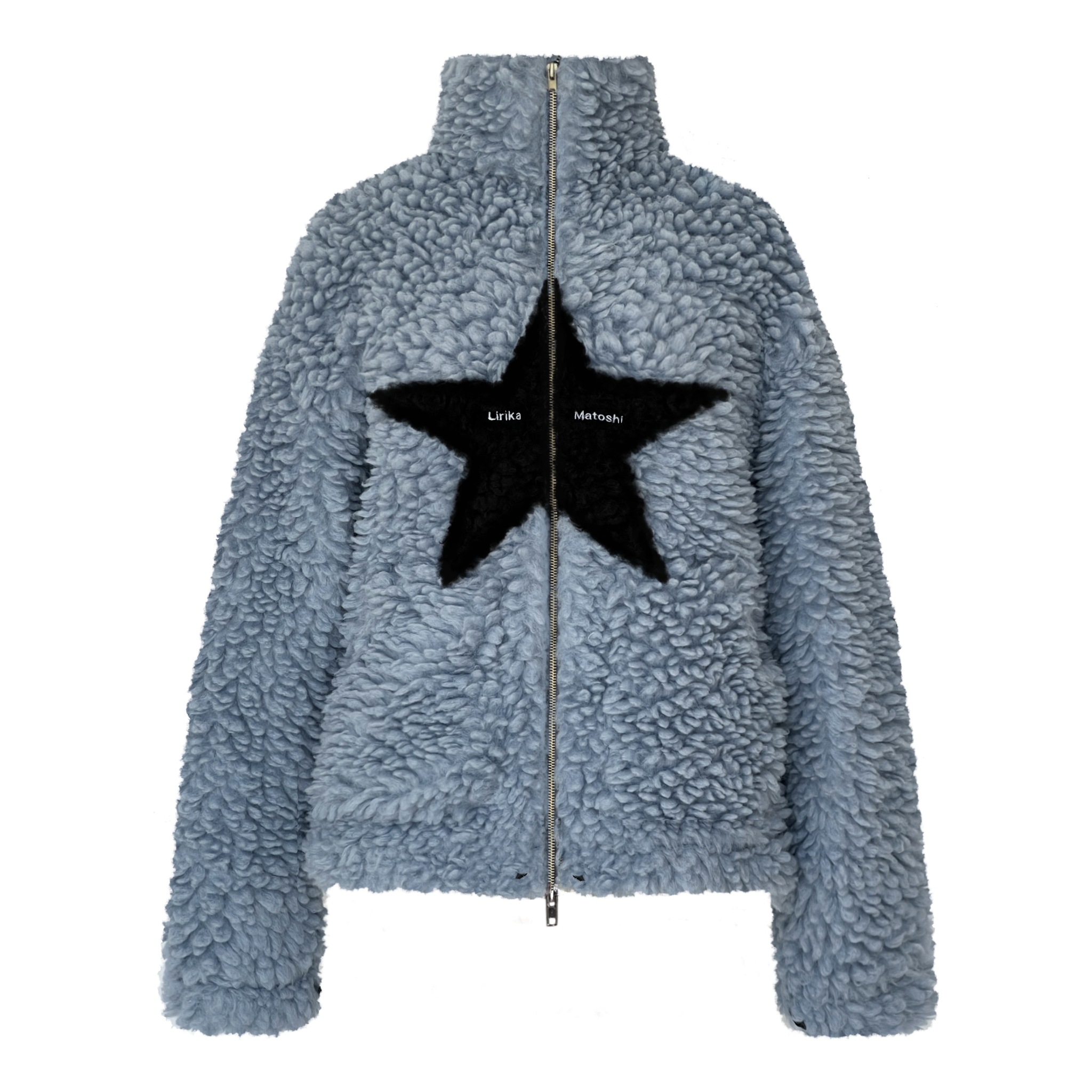 Blue fleece jacket with a black star design