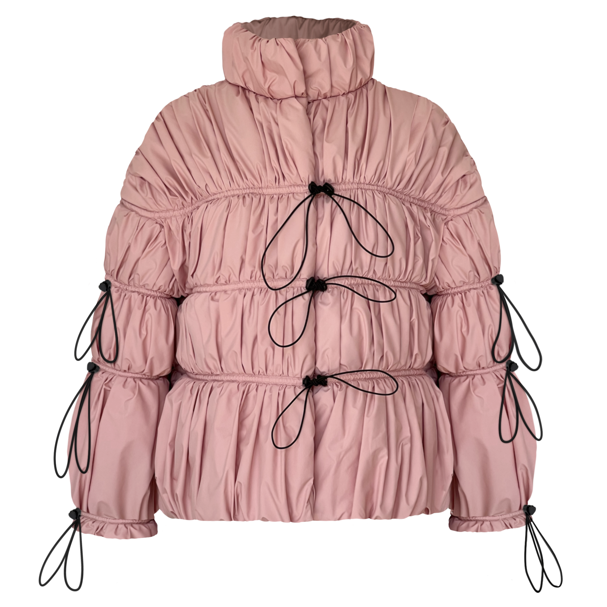 Pink puffer jacket with drawstrings