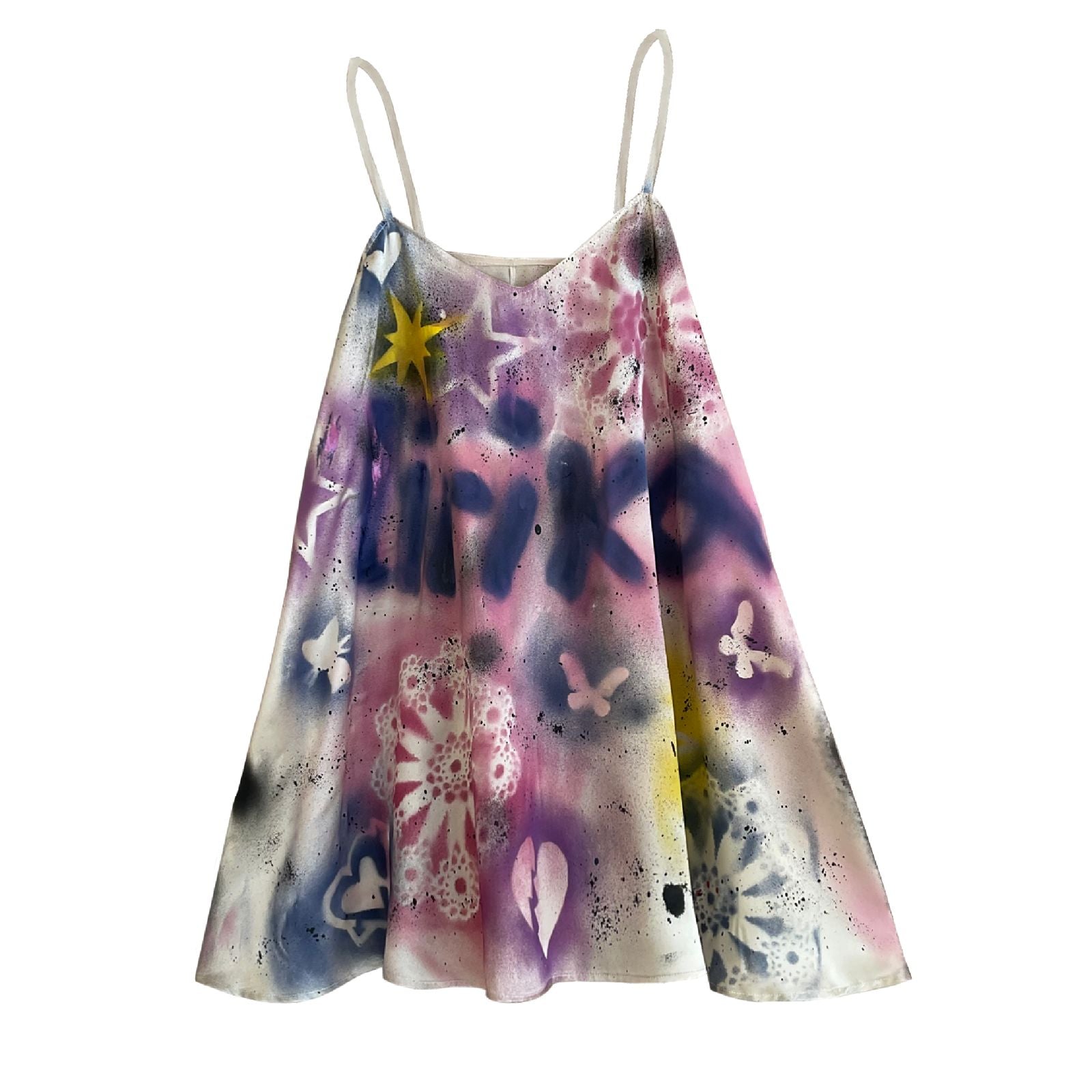 silk painted dress 'Abbey' handpainted silk satin bias slip dress Carole Waller archive