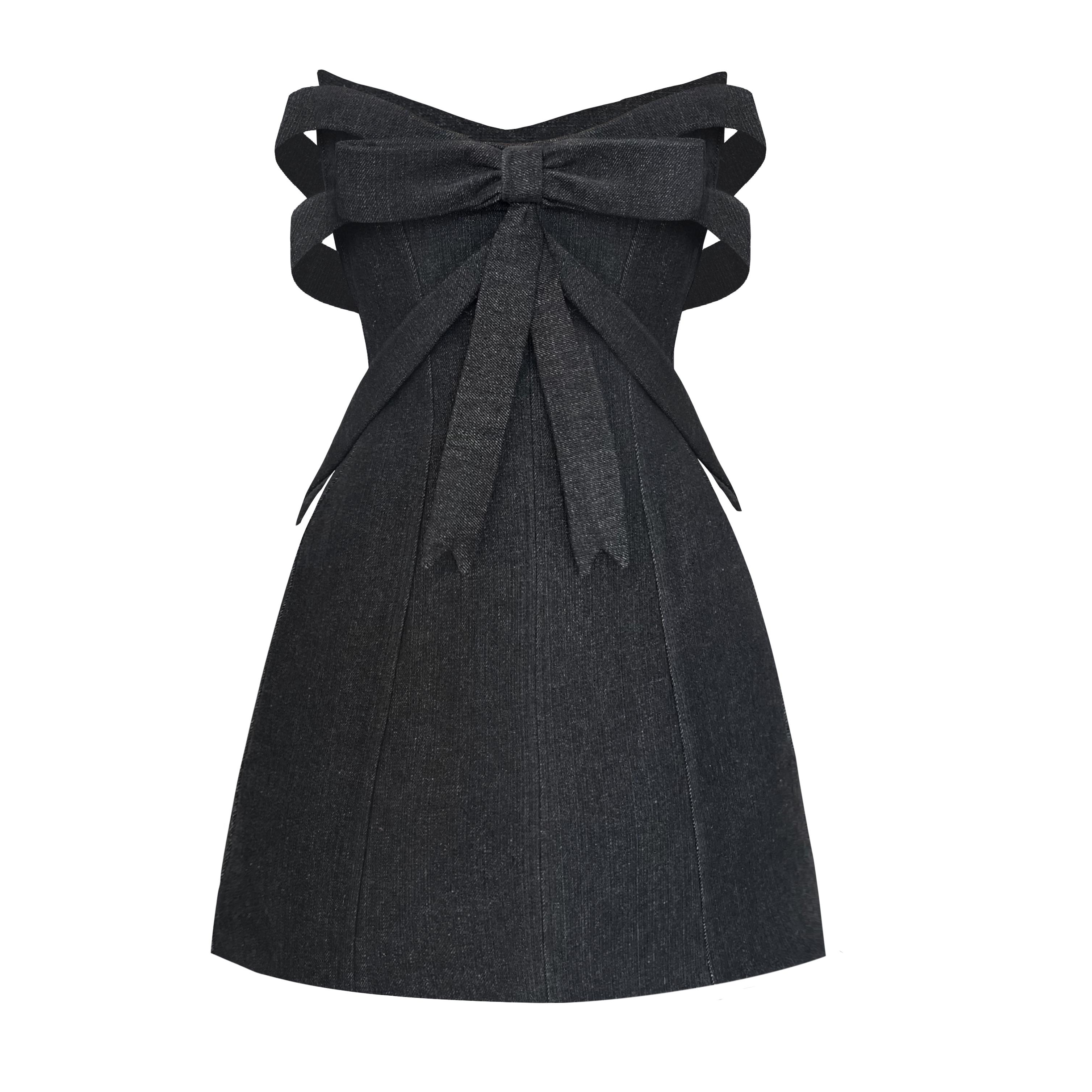 Black mini bow dress