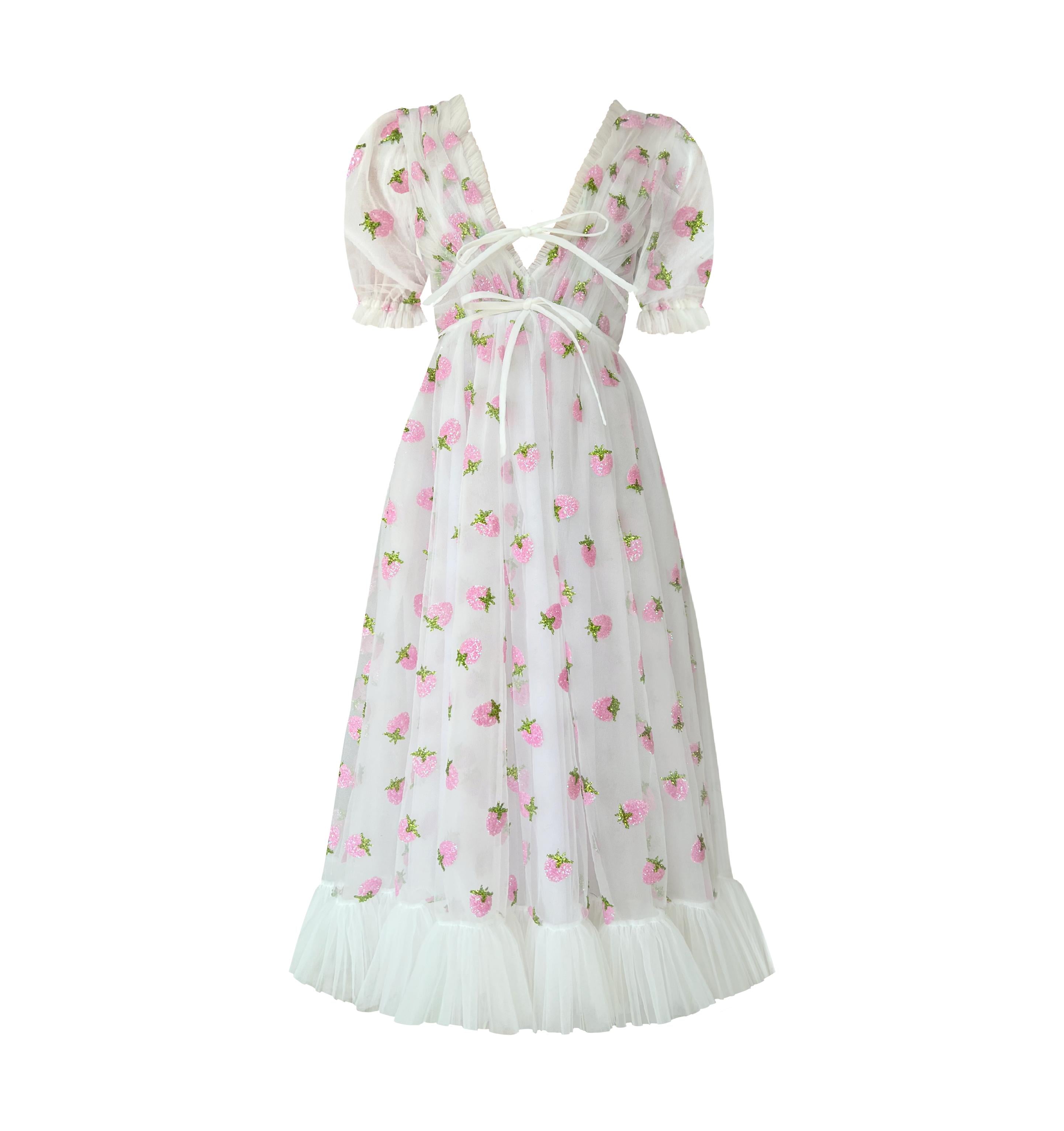 White strawberry midi dress