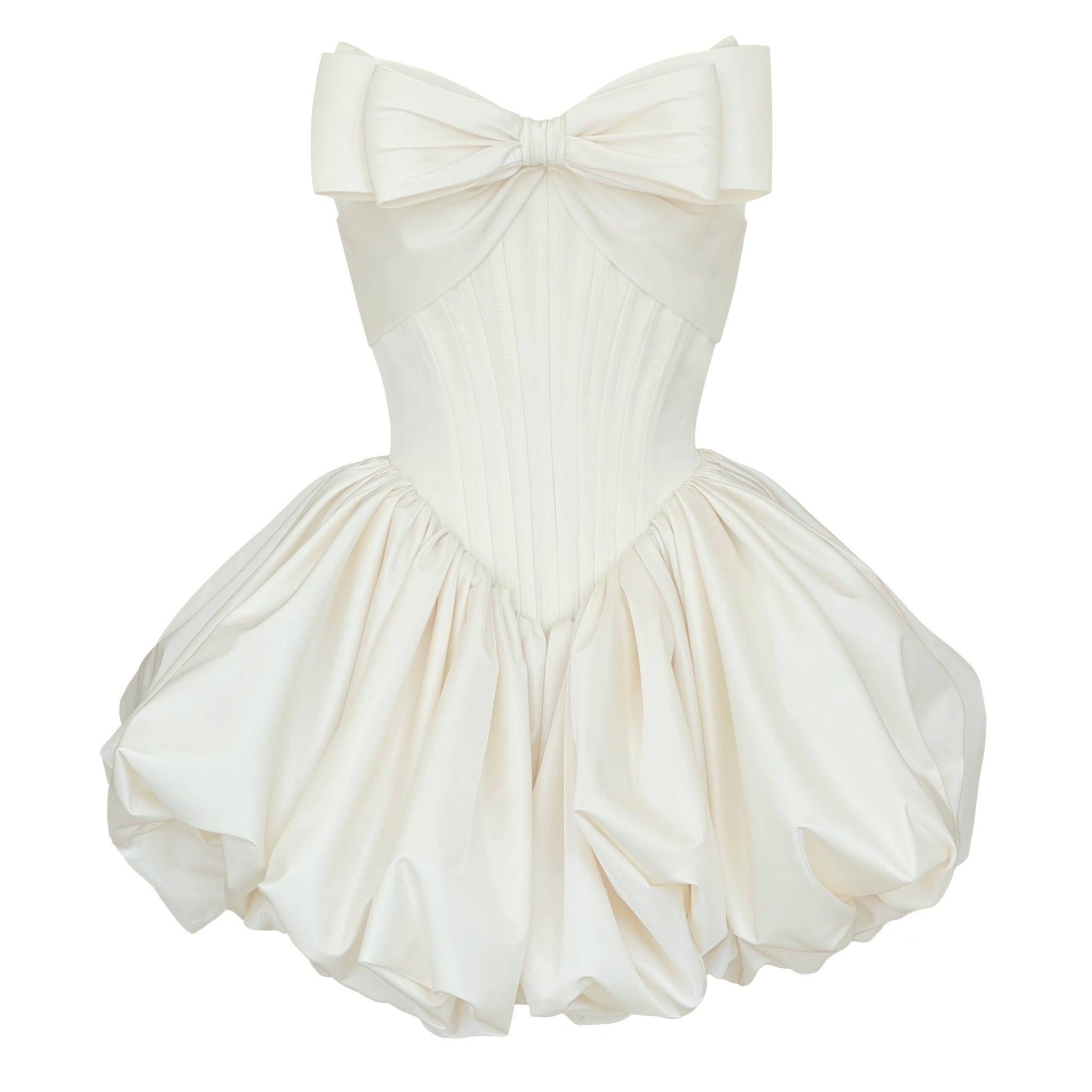 ワンピース smoothmood Souissi Bow Tie Dress White White Taffeta Dress - One-Shoulder Mini Dress - Bow Detail