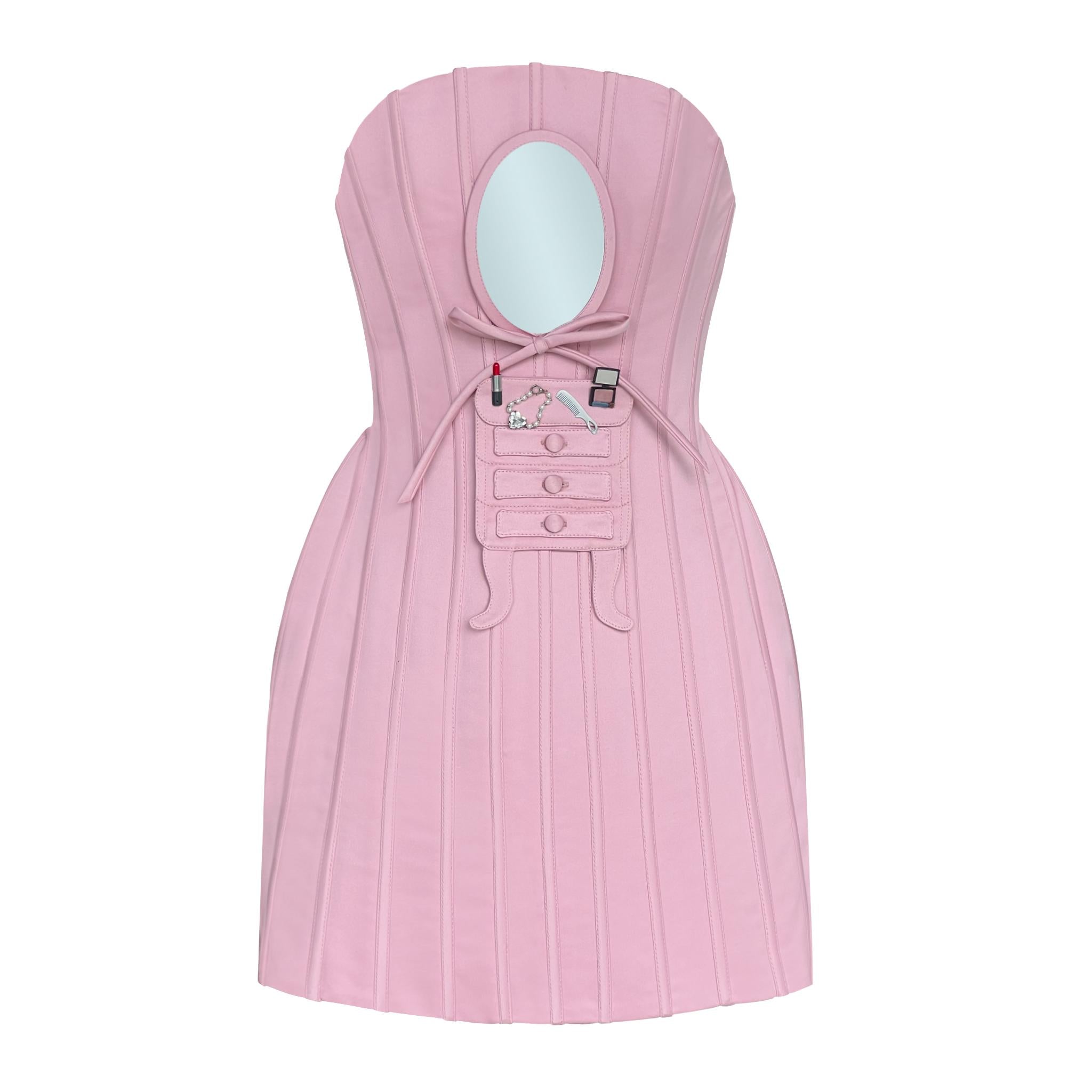 Pink mini dress with embroidered figures
