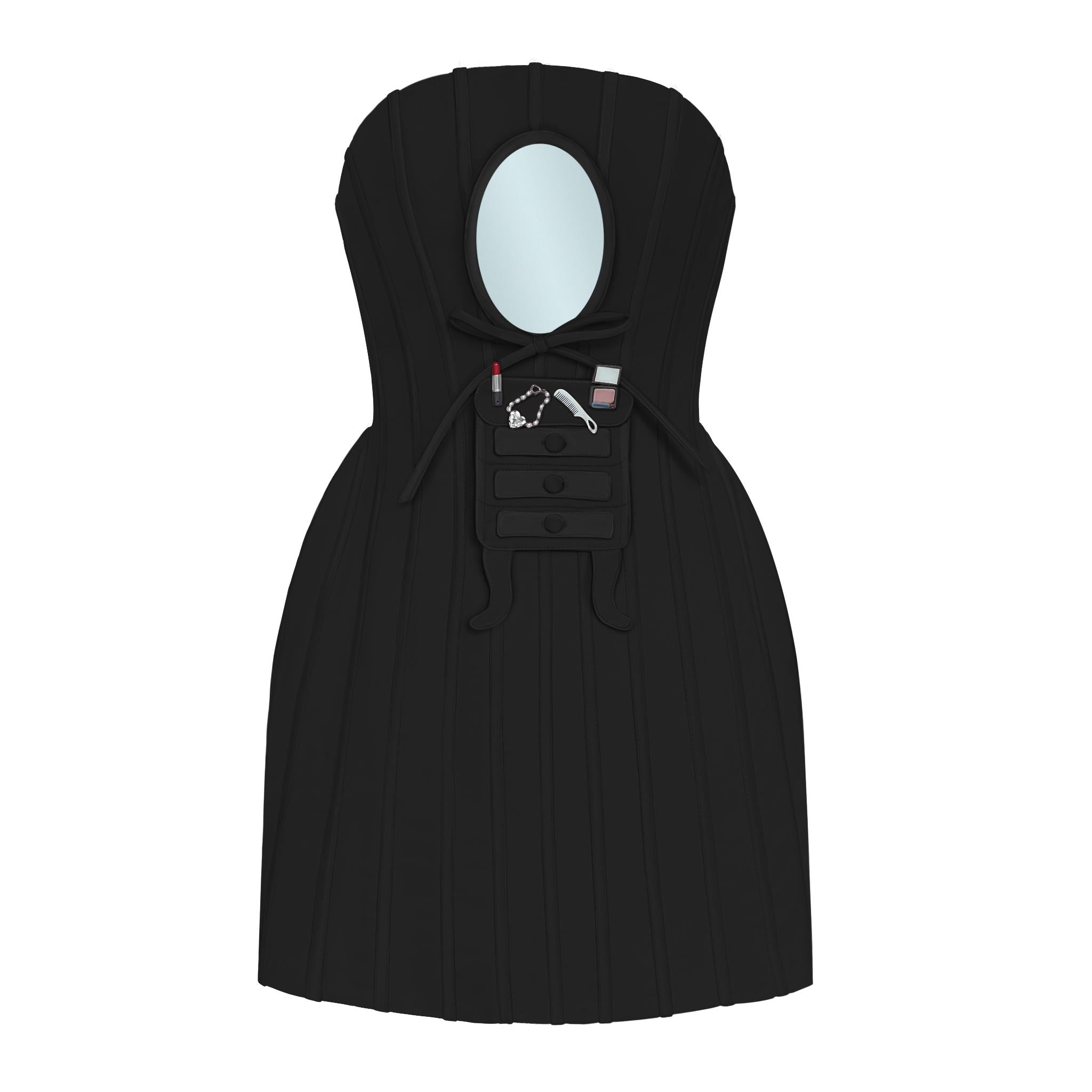 Black mini dress with embroidered figures