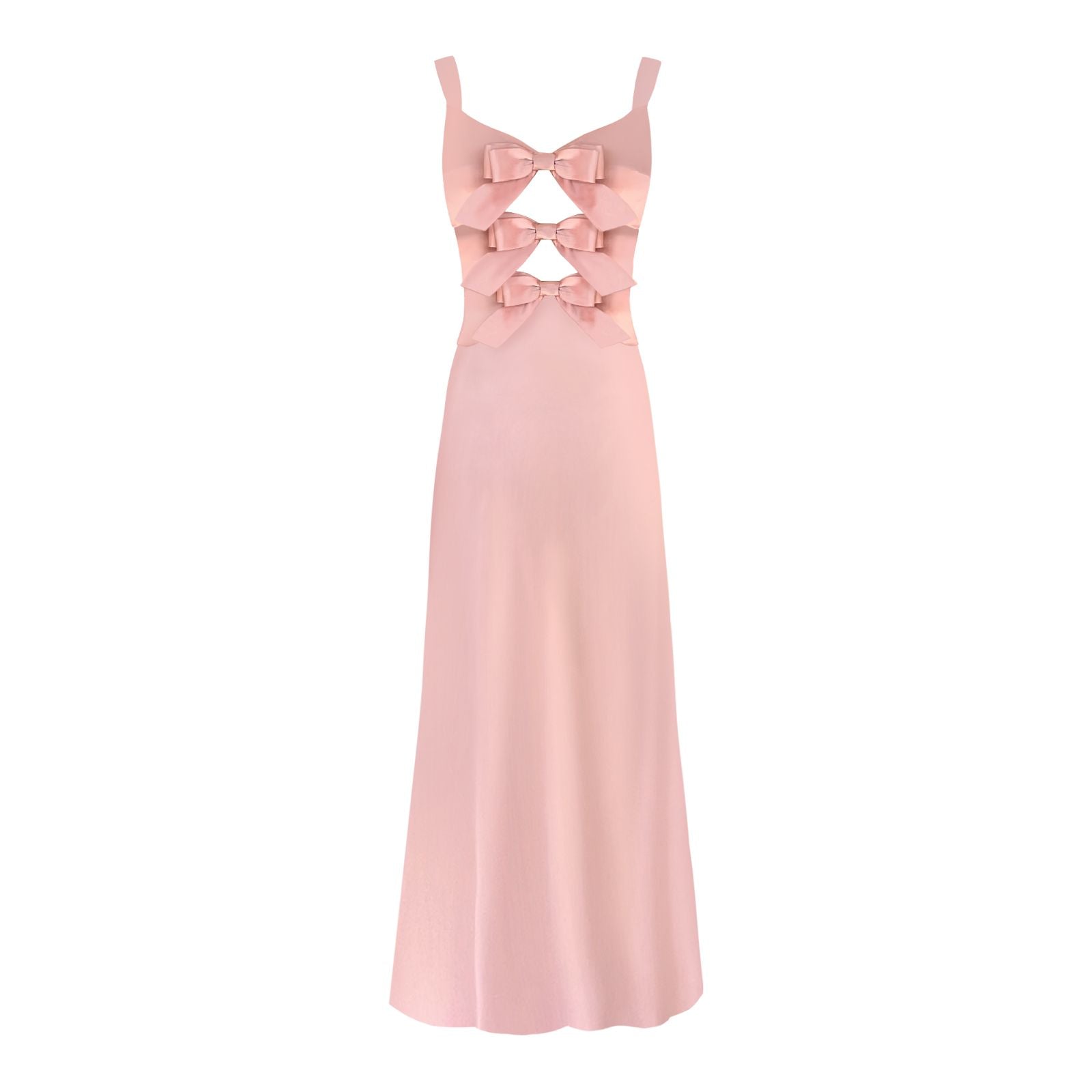 Pink Silk Maxi Dress with straps and bows