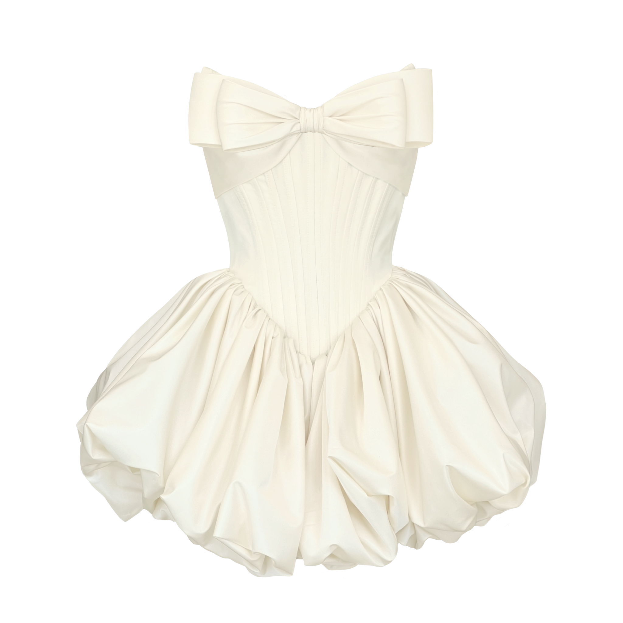 ivory mini dress with an embroidered bow detail