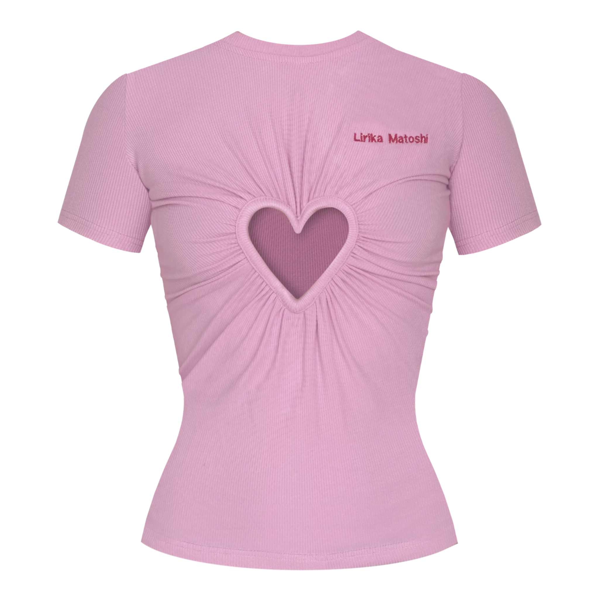 Pink t-shirt with a heart design and embroidered logo brand
