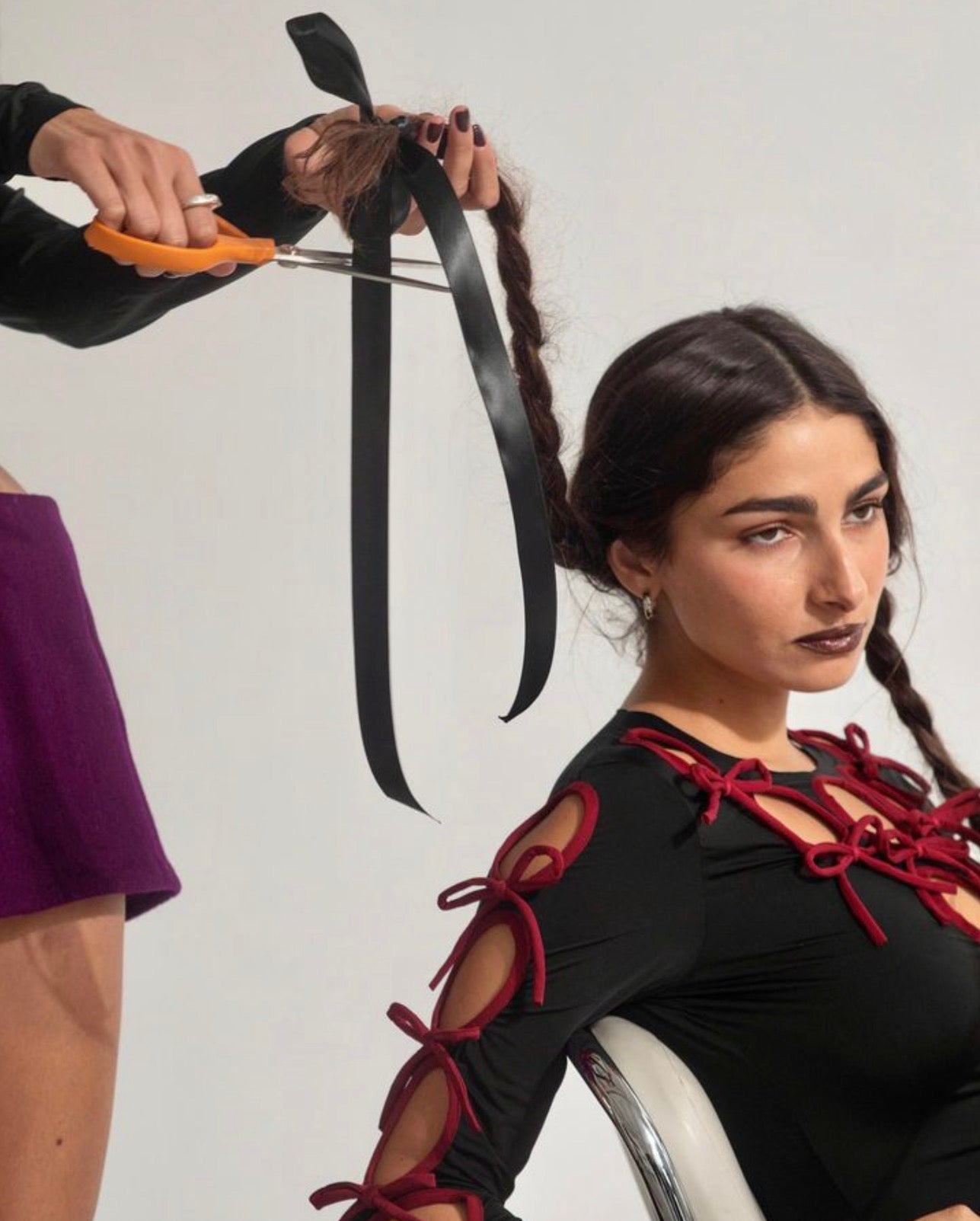 top made from spandex with red bows