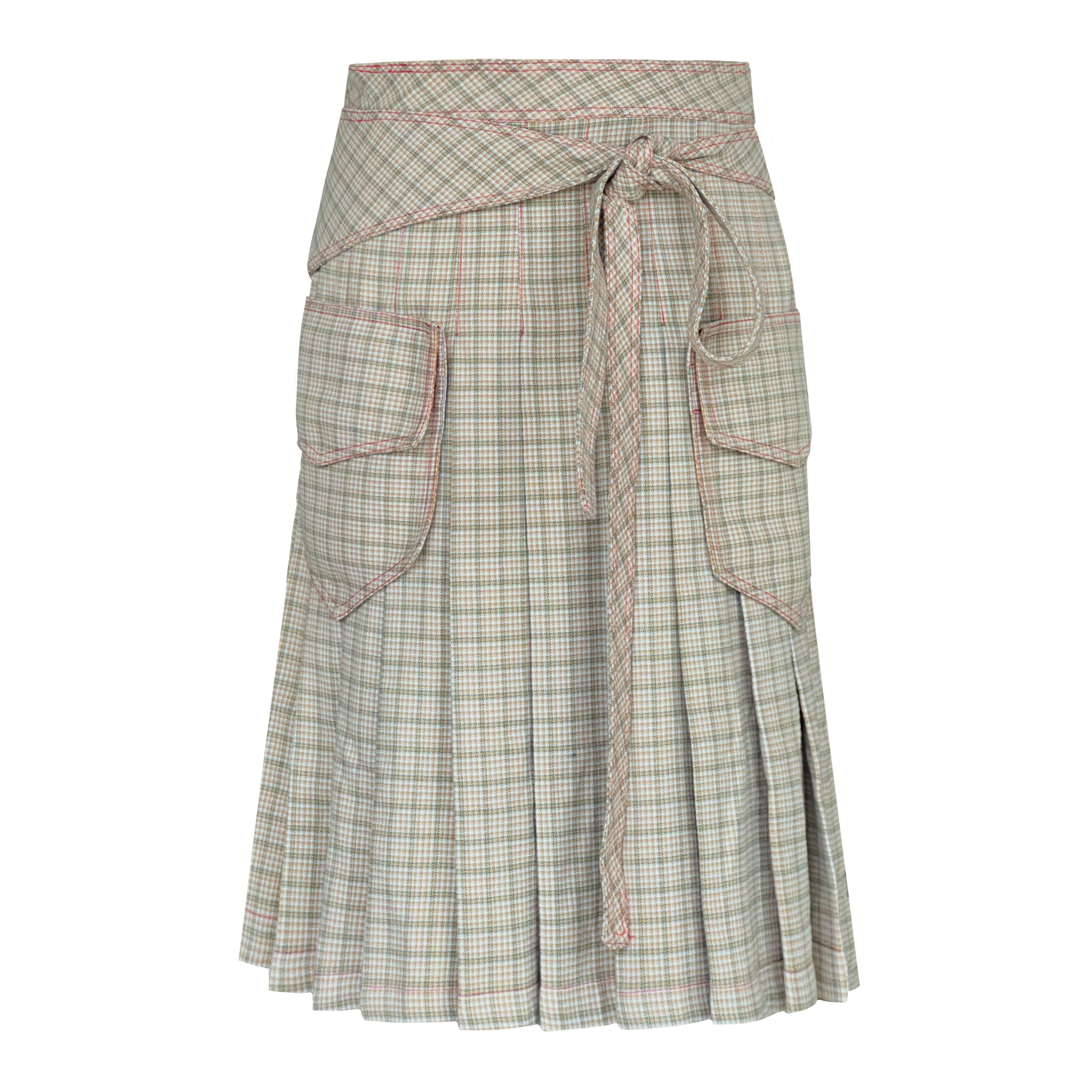 Plaid Pleated Midi Skirt