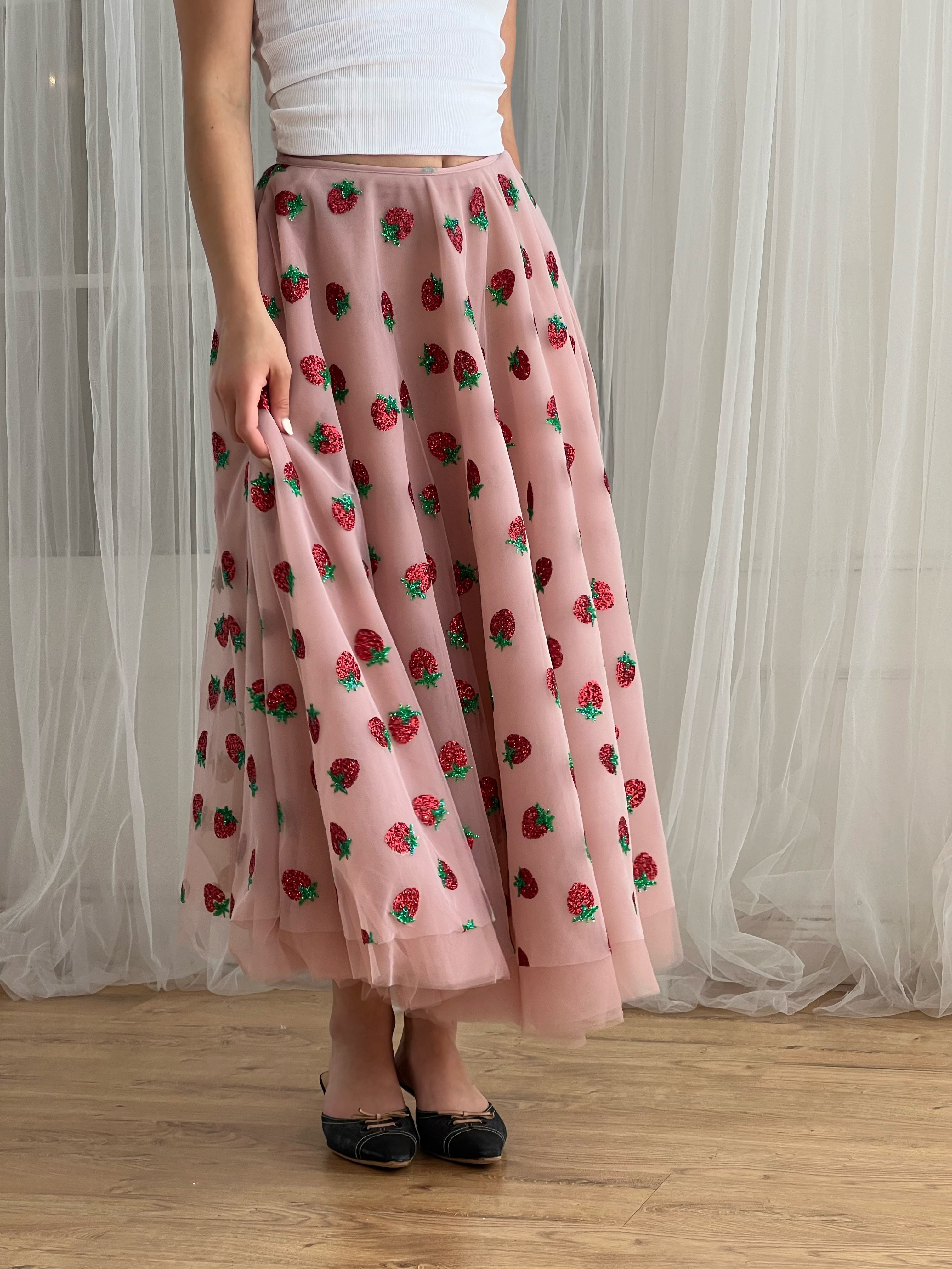 Pink skirt with strawberry pattern