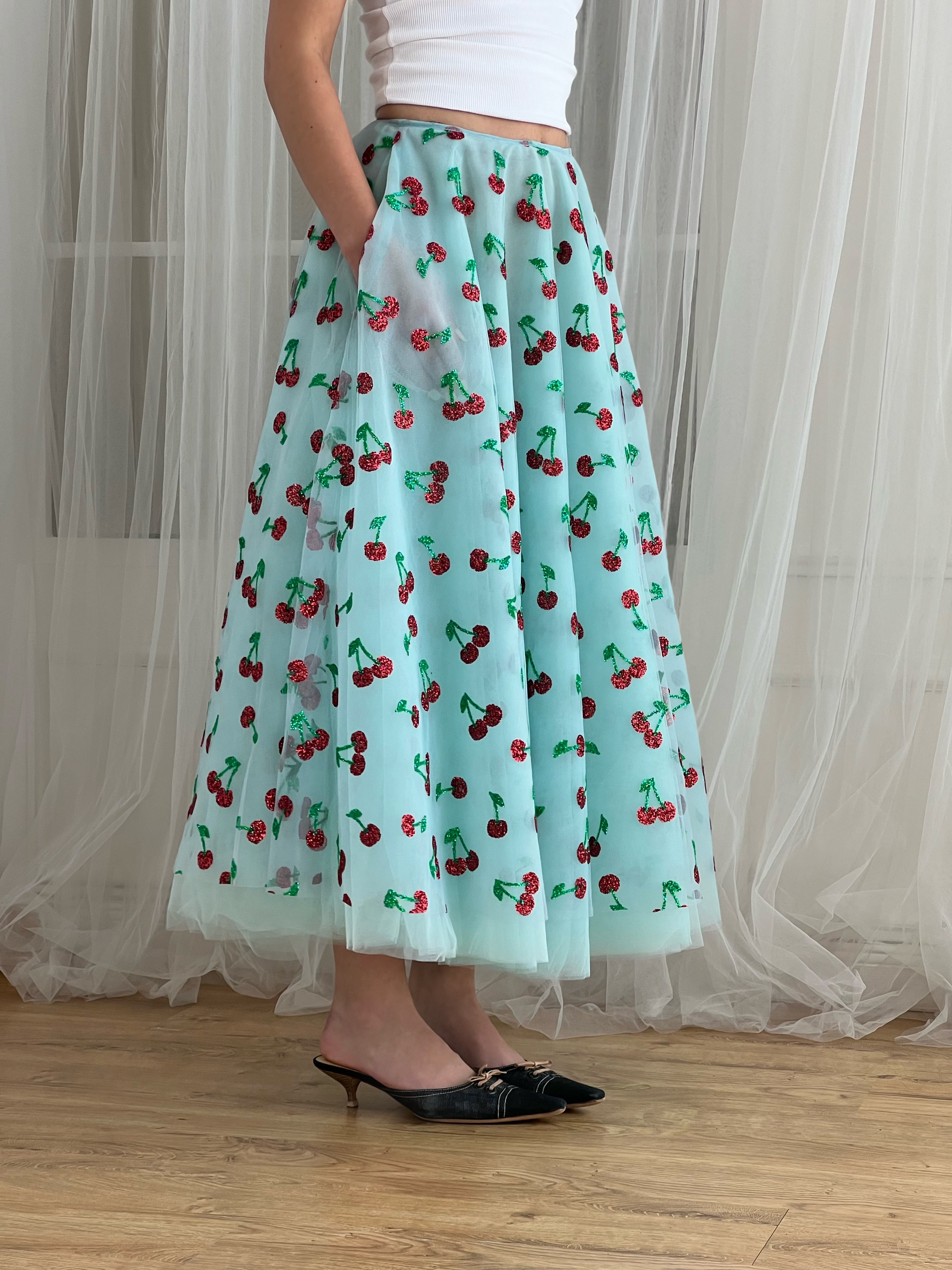 Cherry Tulle midi skirt