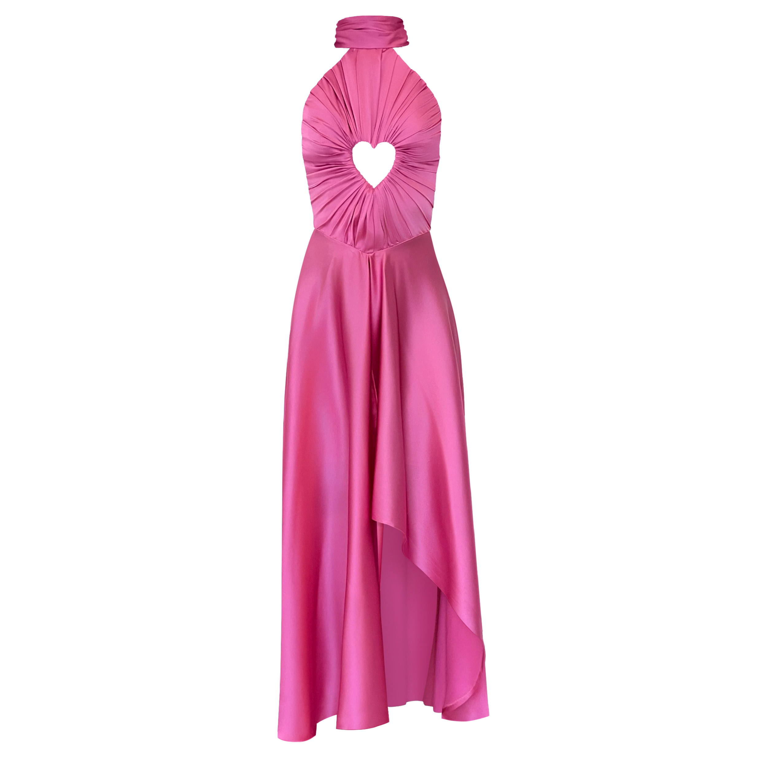 Pink halter neck gown with a heart-shaped cutout