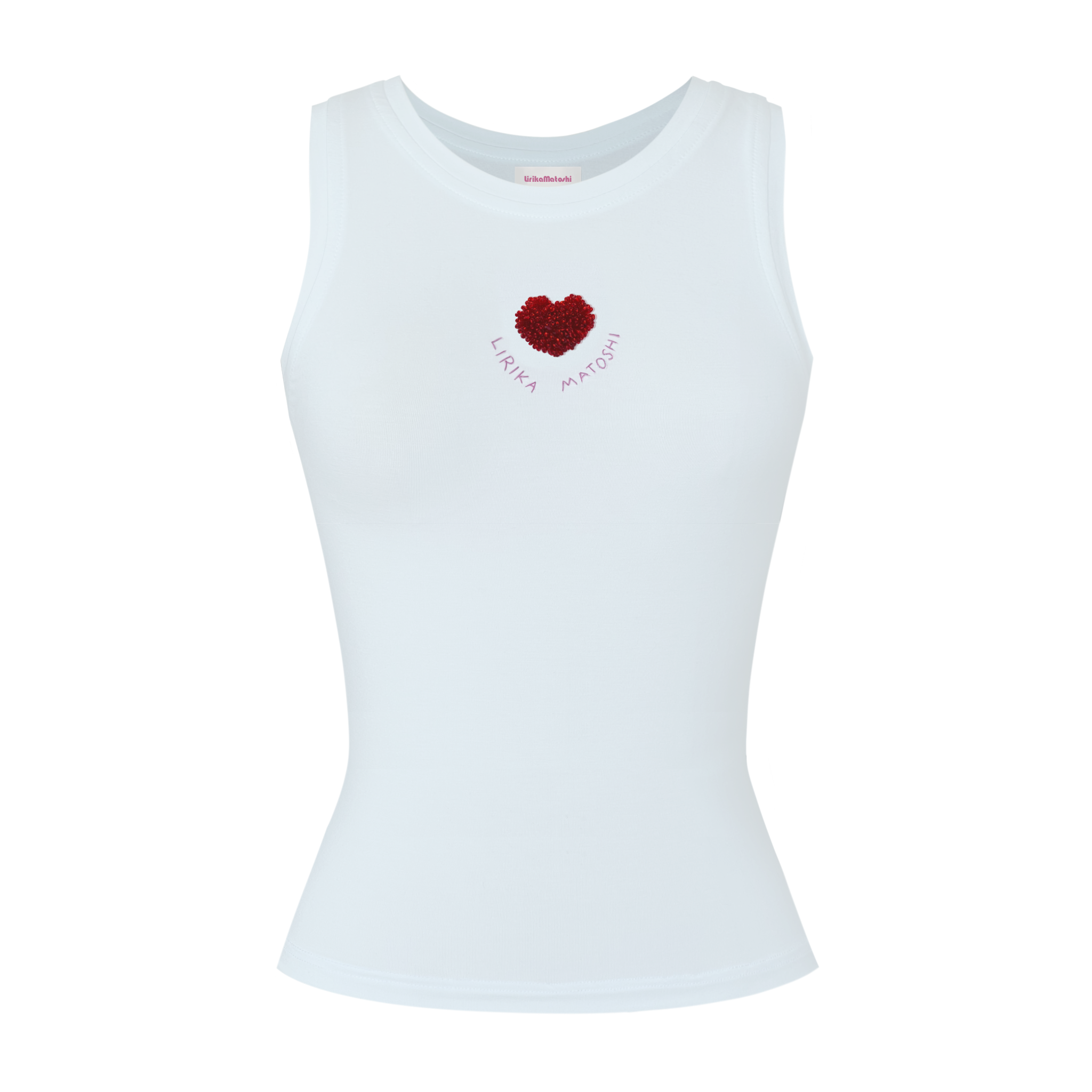 White tank top with a red heart design