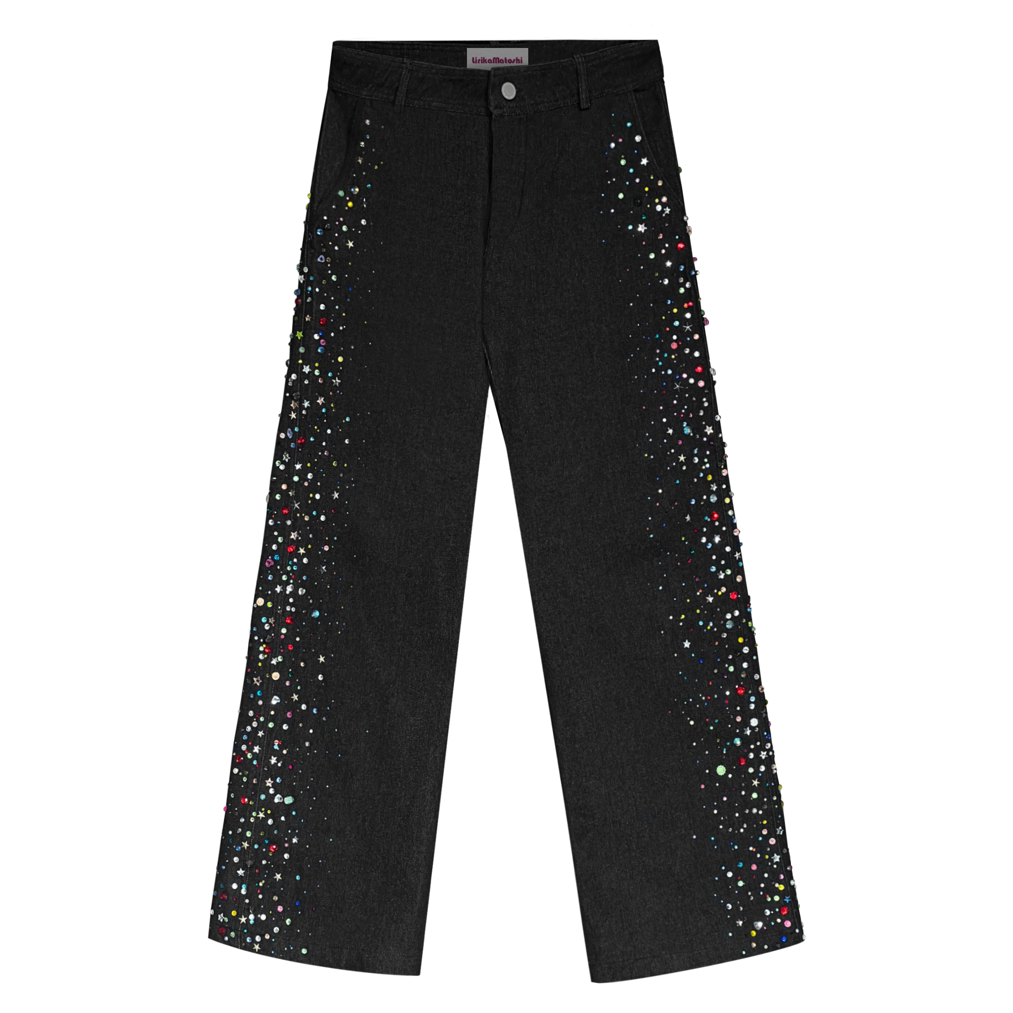 Black jean pants with colorful sequins