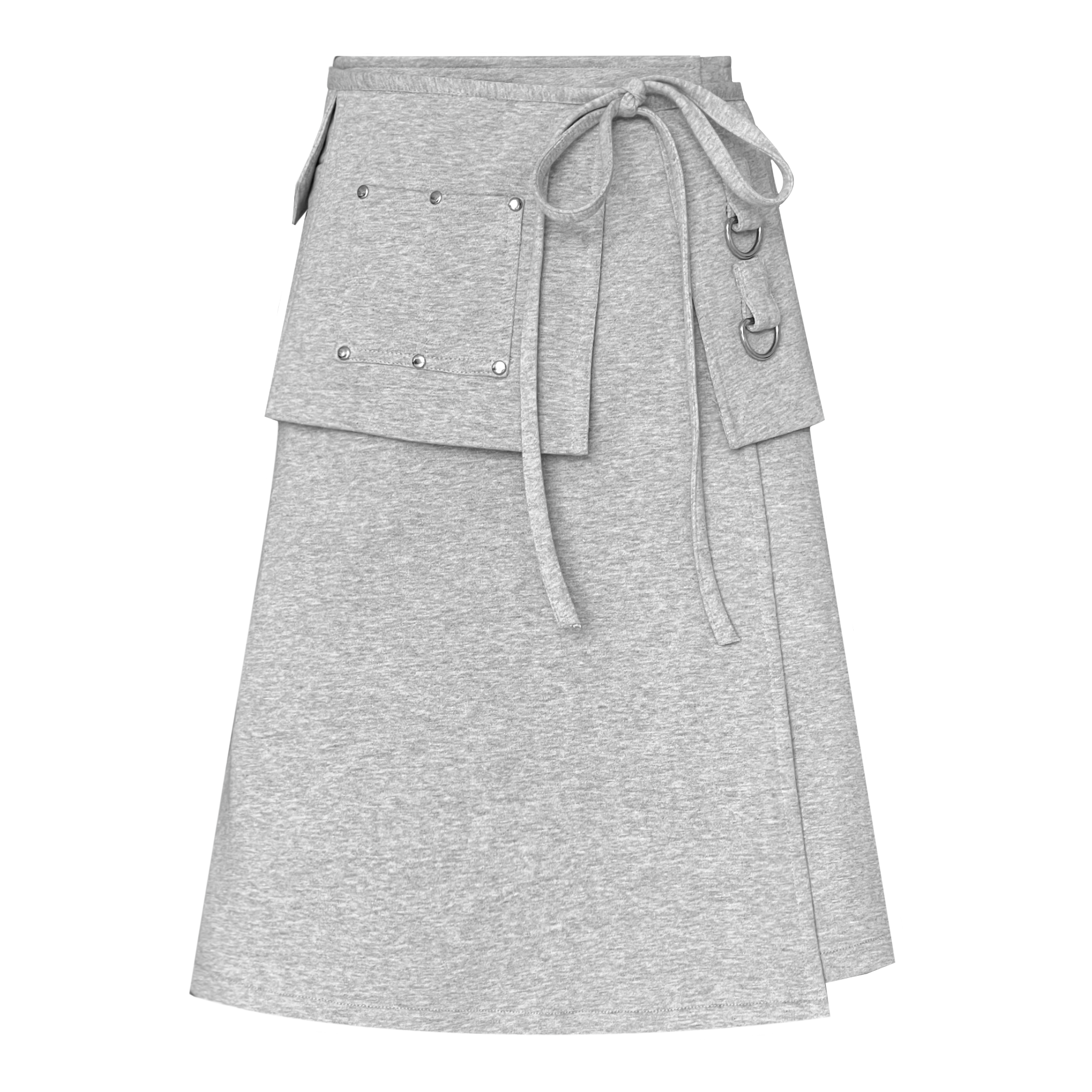 Gray A-Line midi skirt with a bow tie