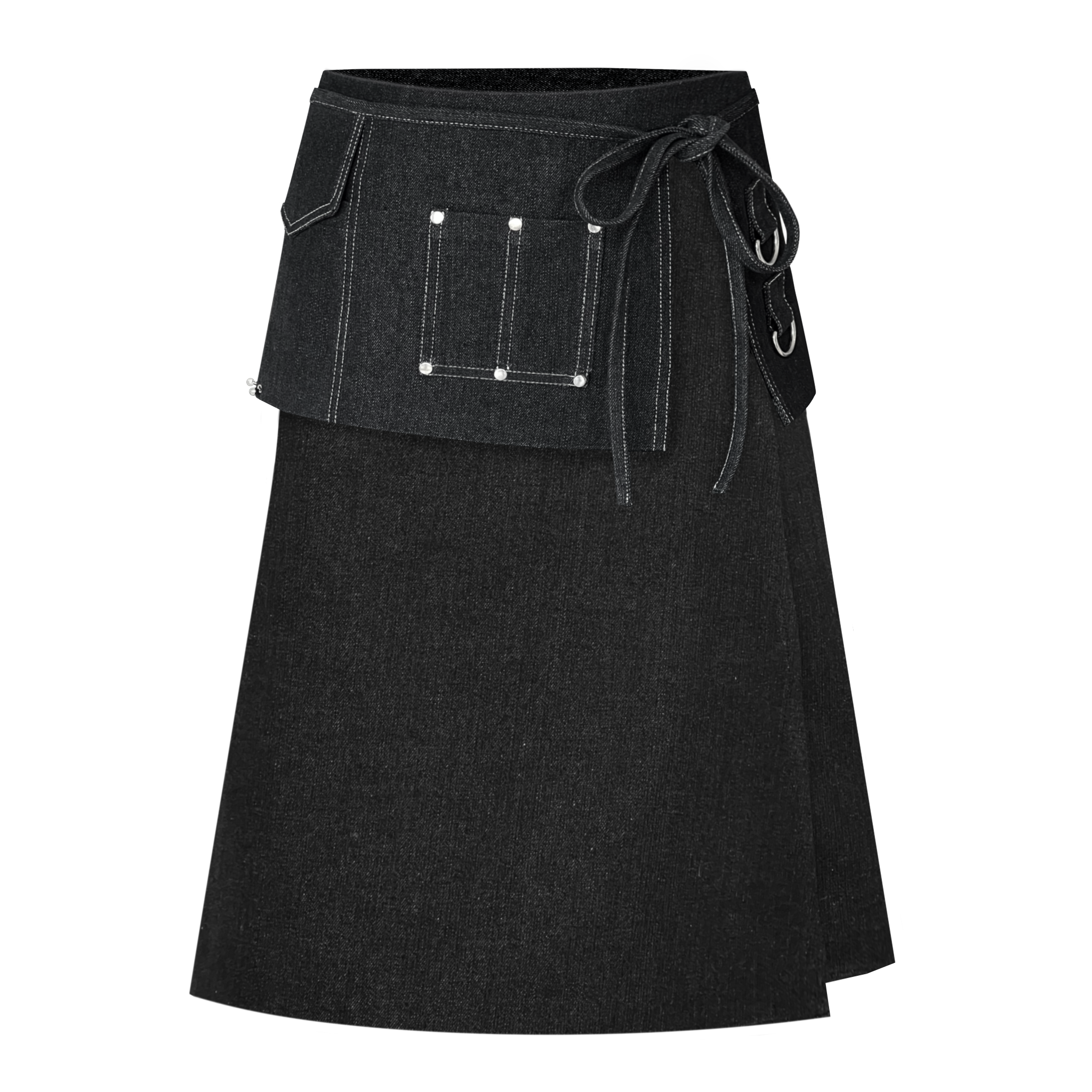 Black Utility Belt Midi Skirt