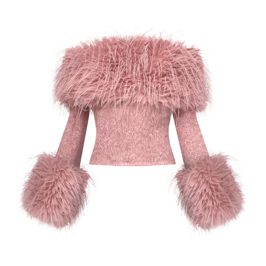 Pink sweater with fur and long sleeves