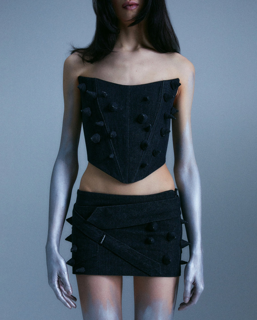 Denim grey corset with spikes