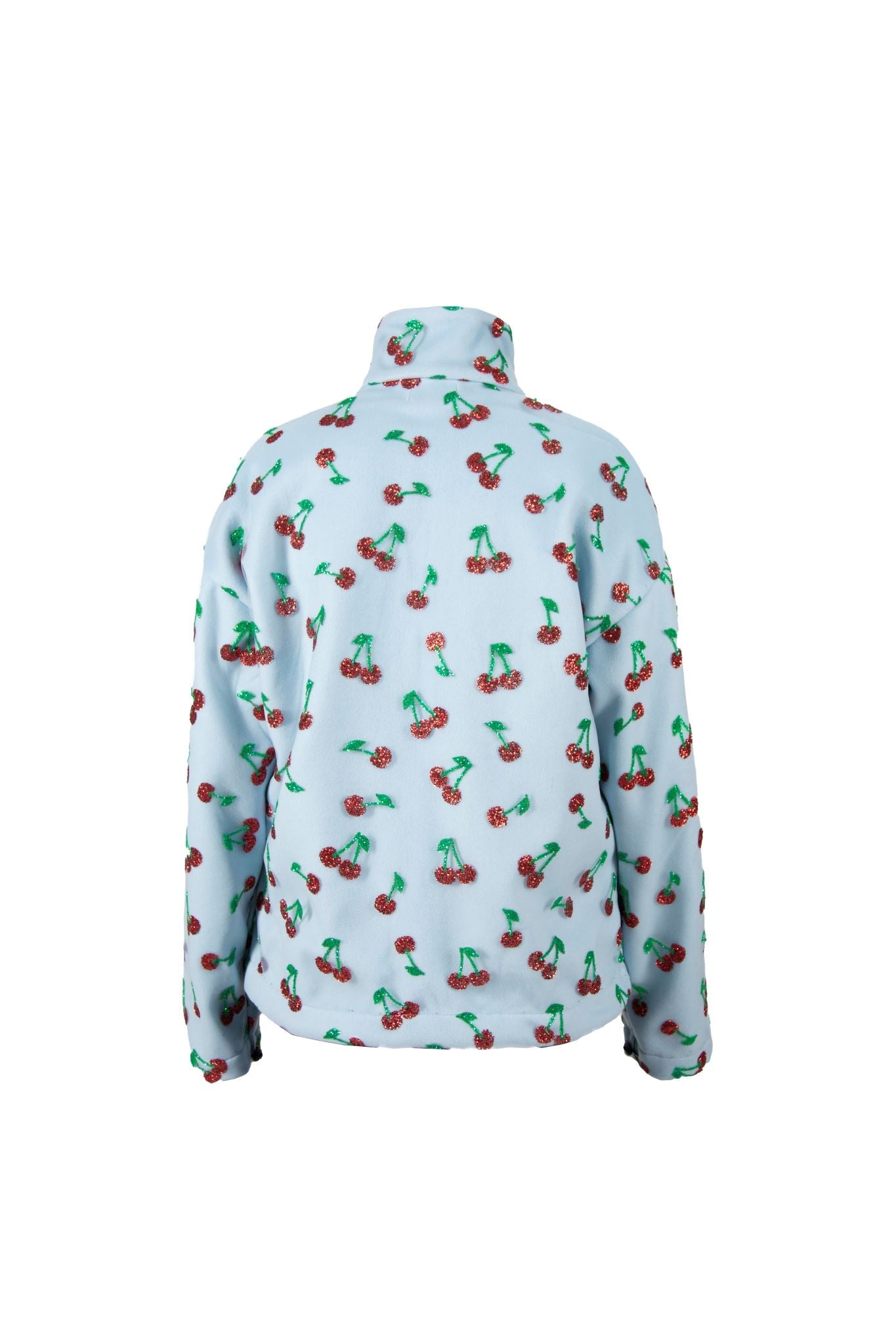 Blue wool jacket with embroidered cherries