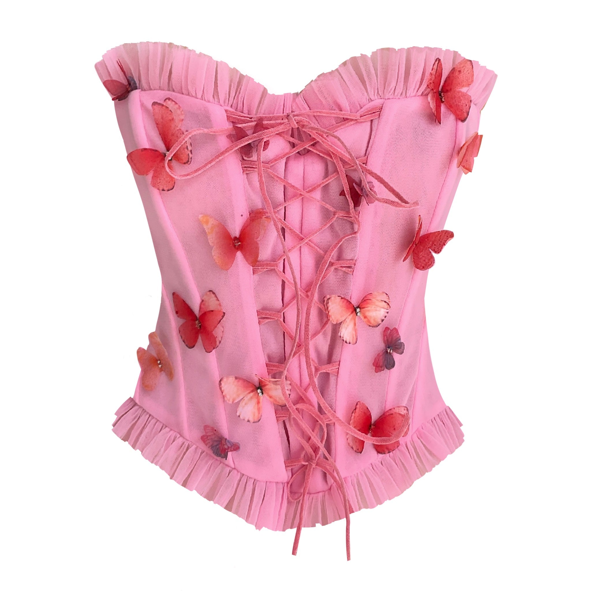 Butterfly Appliques Fairycore Bustier Corset - Y2k Aesthetic, Pink