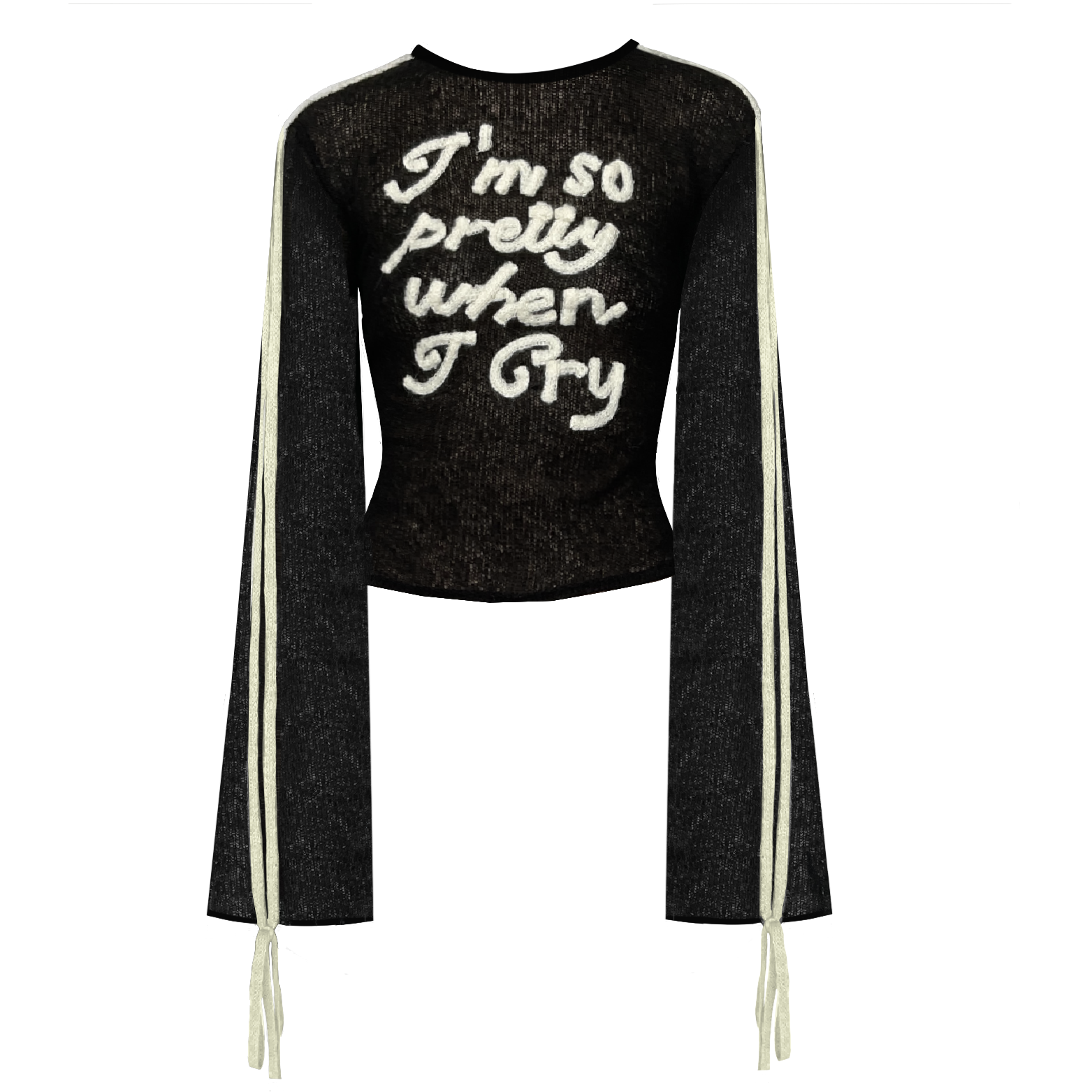 Black sweater with writing and long sleeves