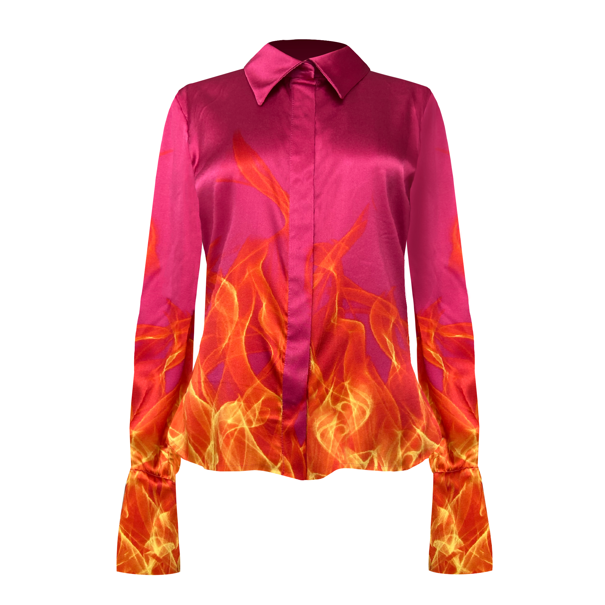 Pink silk shirt with flames