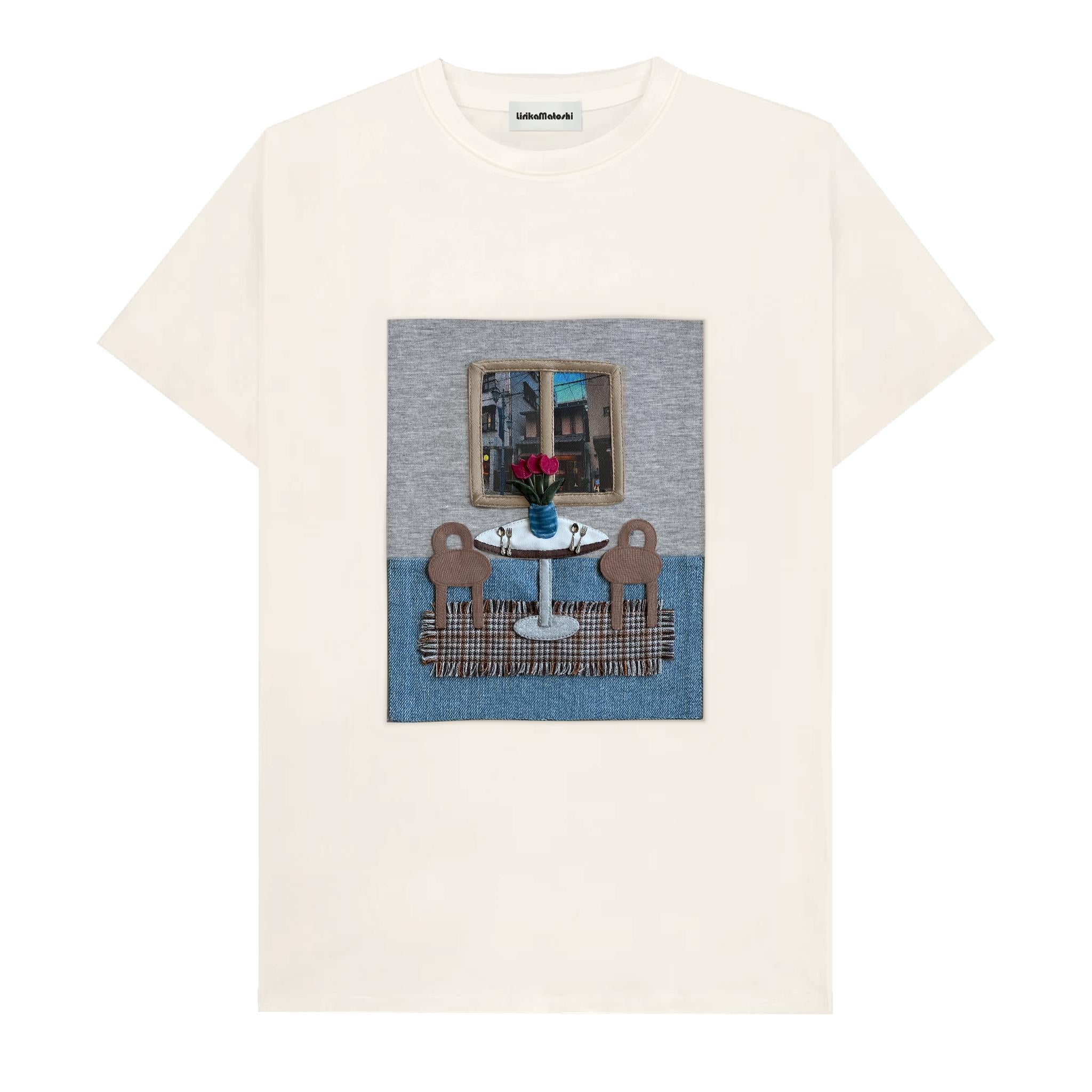 Beige cotton T-Shirt with embroidered pieces