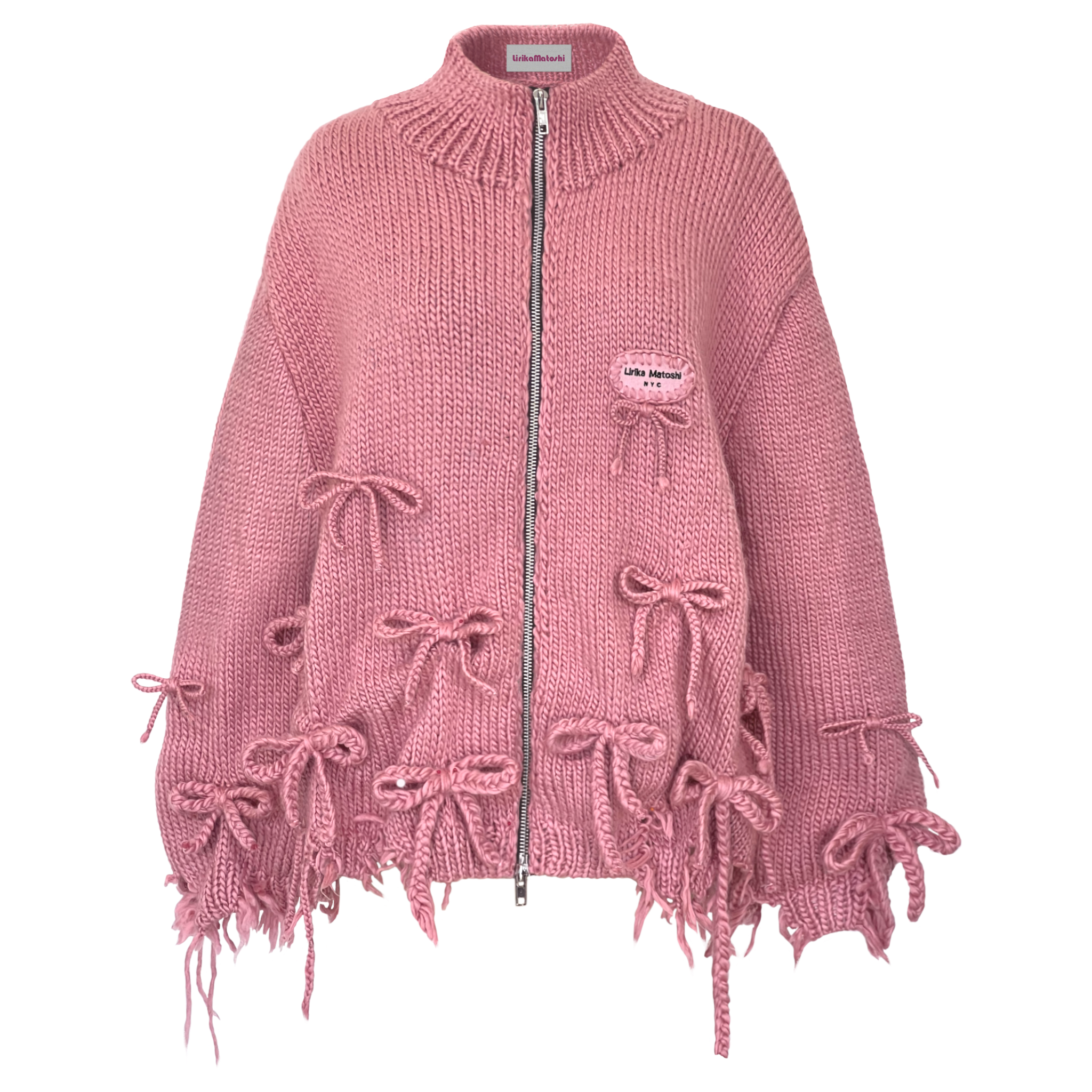 Pink knitted sweater with bow details