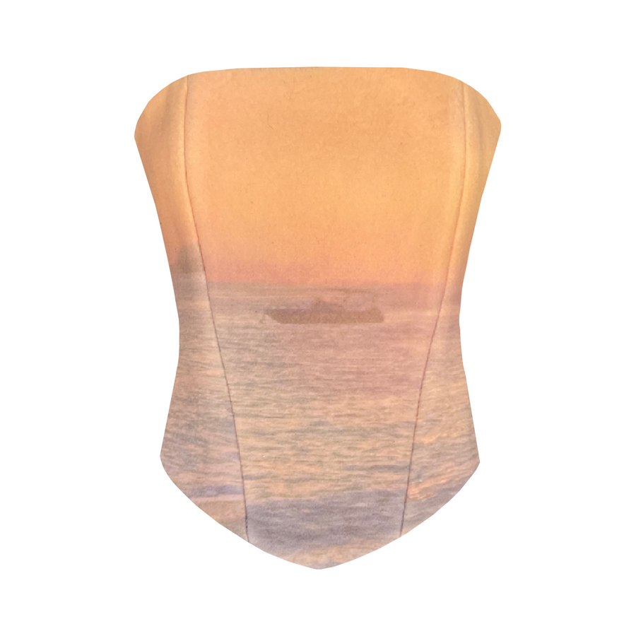 Corset with printed sunset landscape