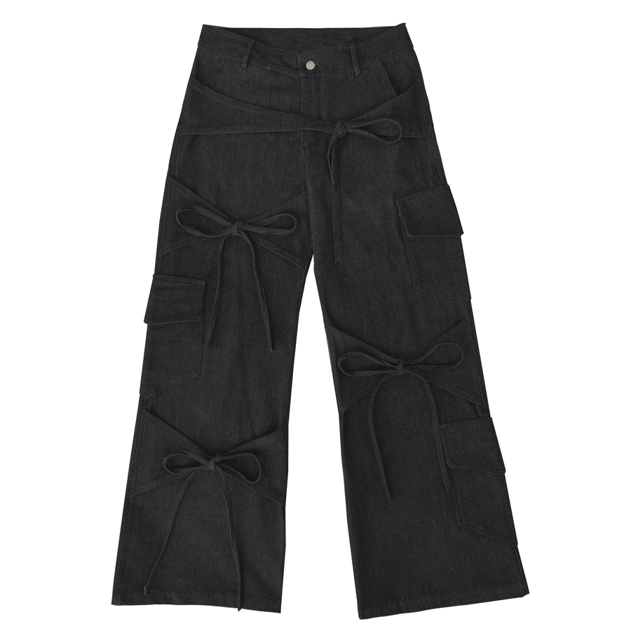 Black denim pants with bows