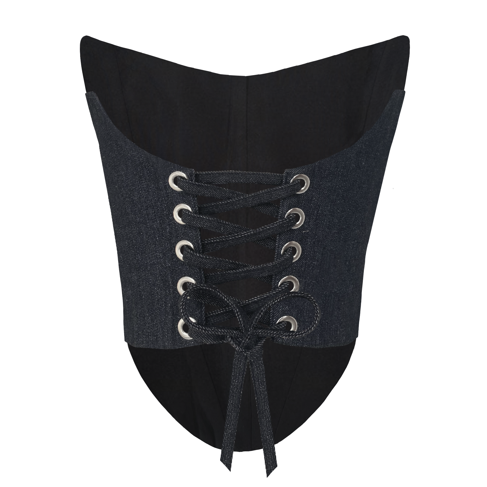 Denim corset with embroidered crystals