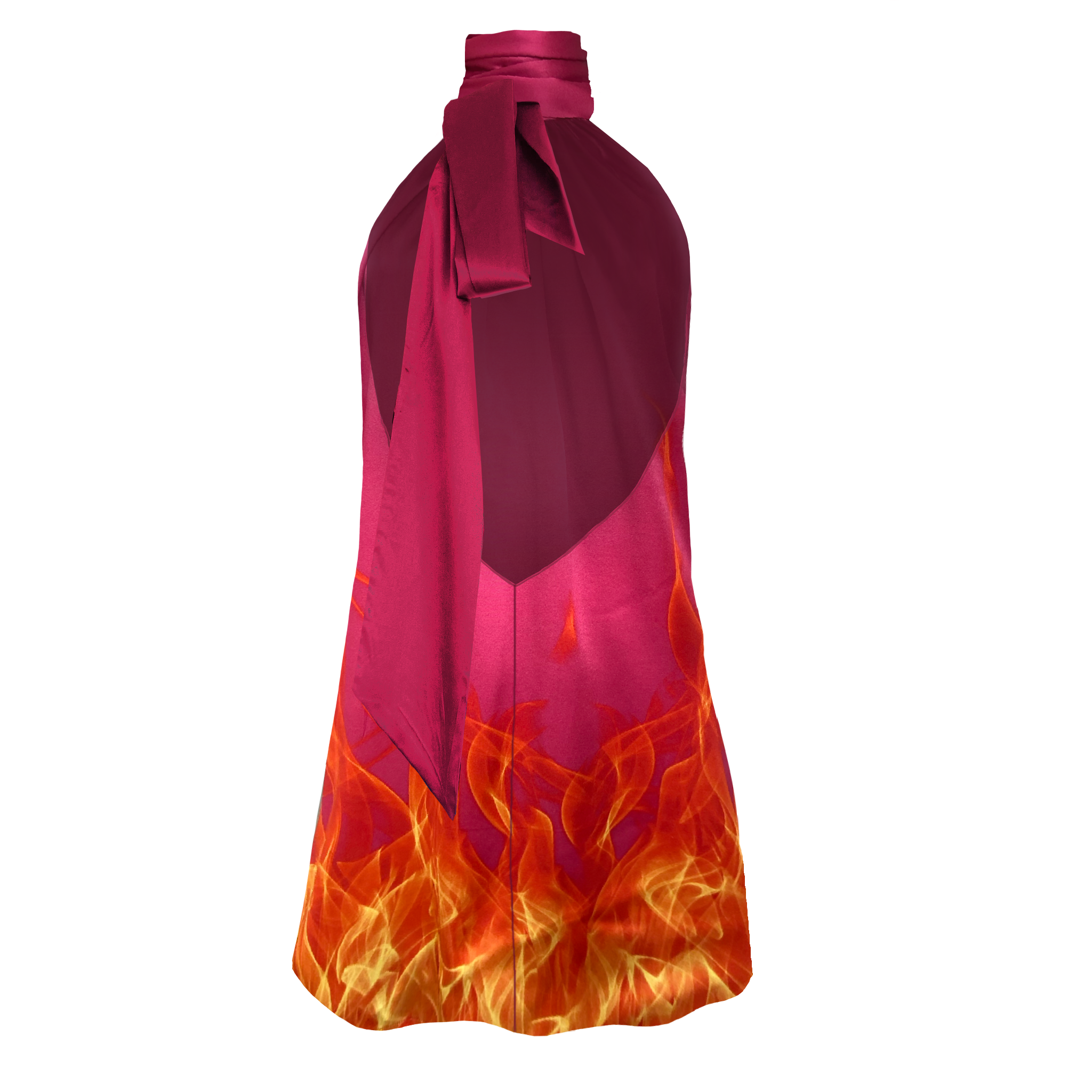 Pink mini silk dress with flames