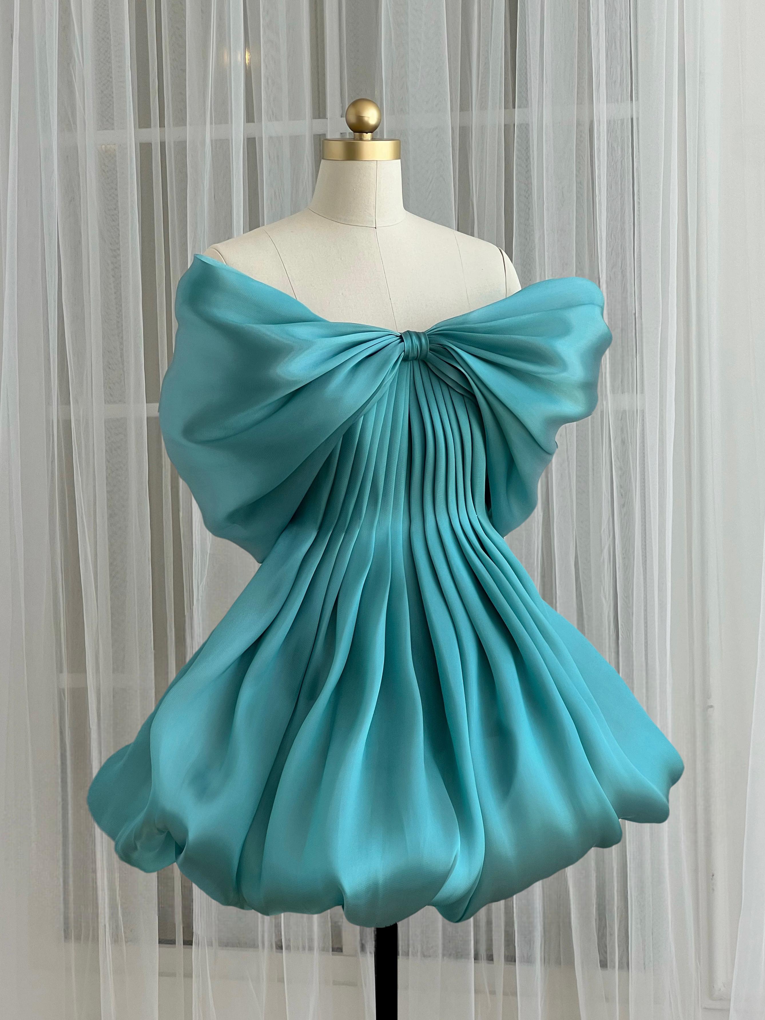 Blue mini dress with ruffles