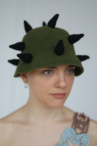 green or army crochet spike hat