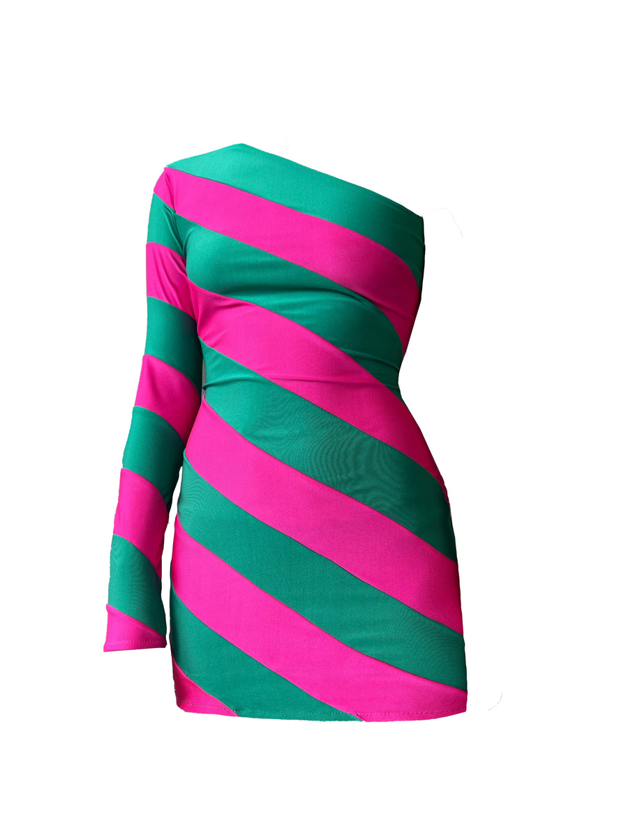 Pink & Green Stripe Mini Dress