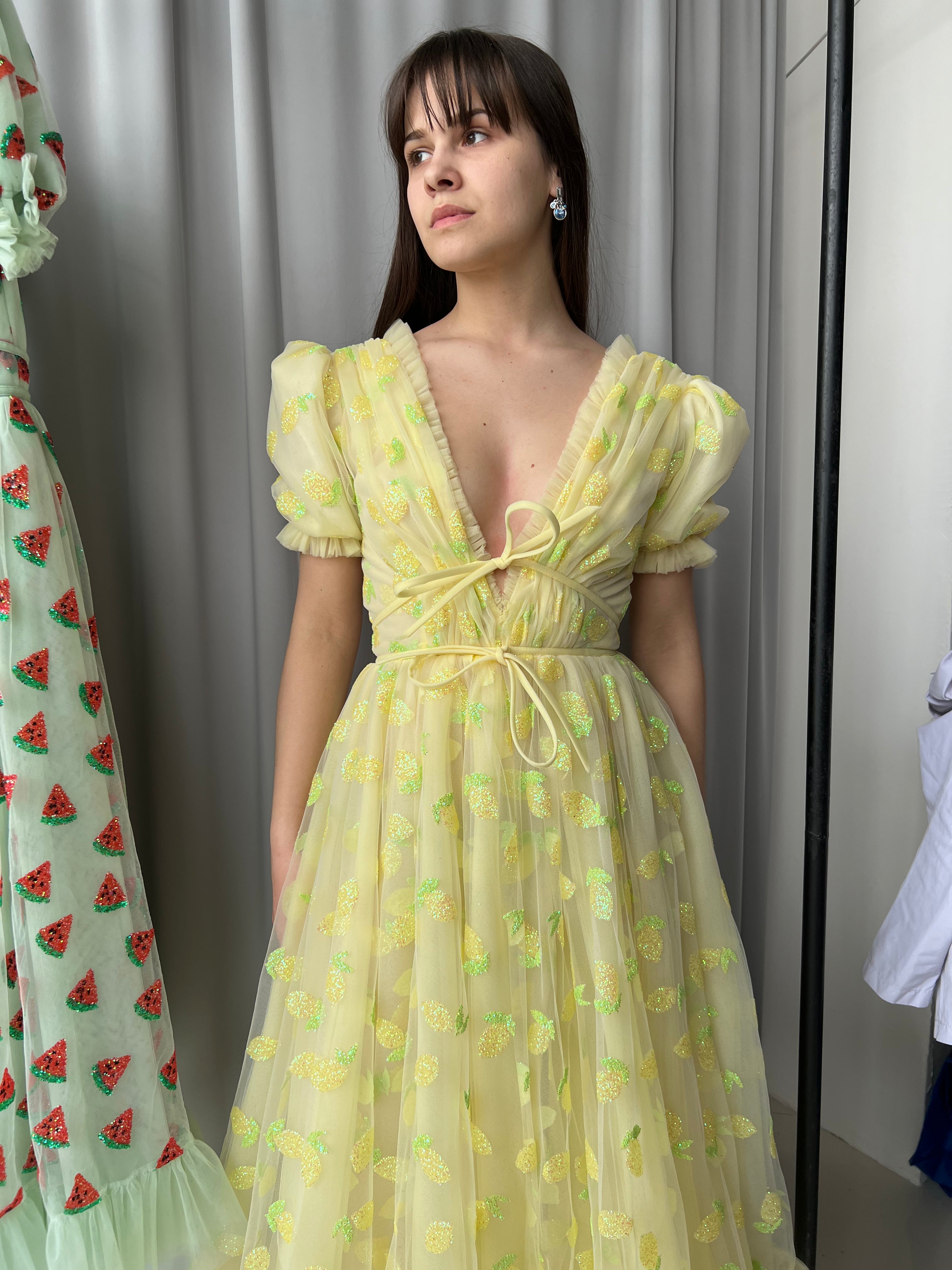 Yellow midi dress with lemons