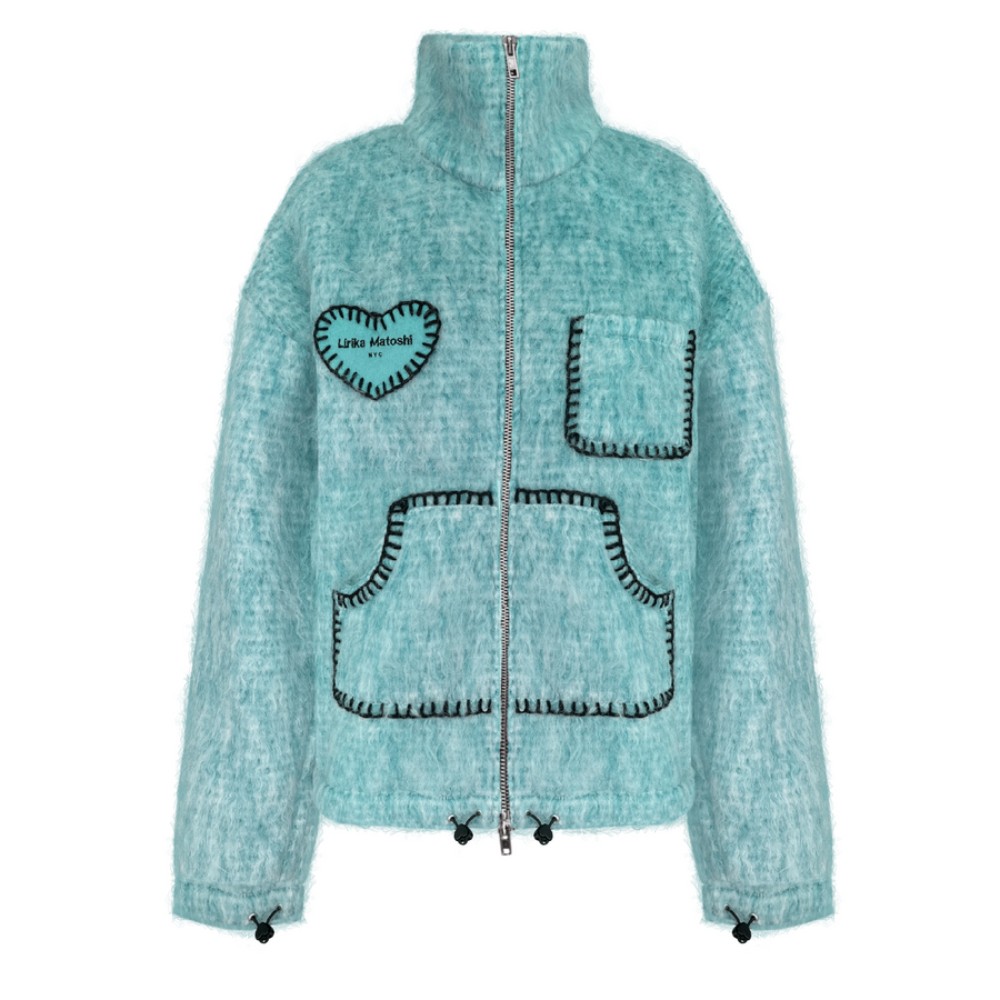 Mint mohair jacket with black stitching