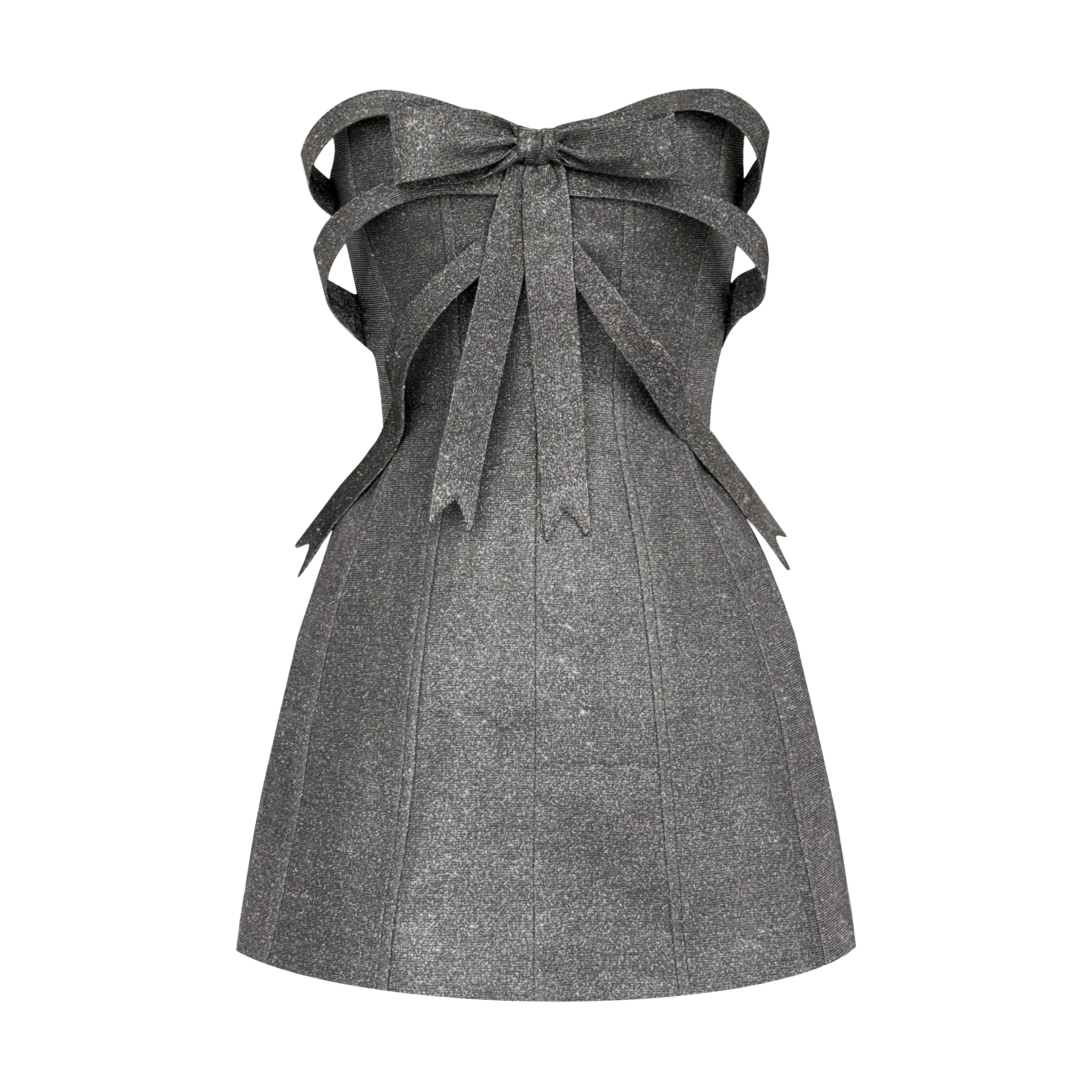 Gray dress with a large bow and sparkles