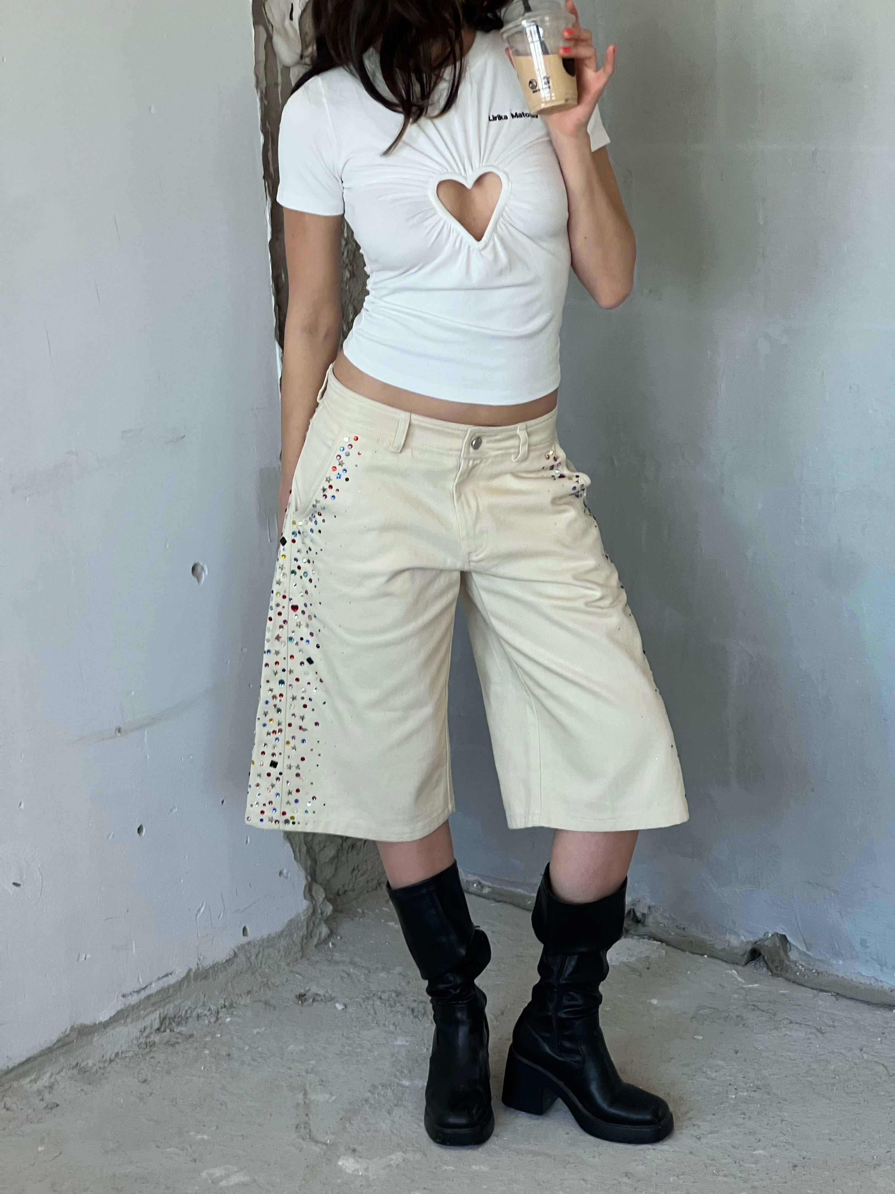 Cream Gemstone Shorts