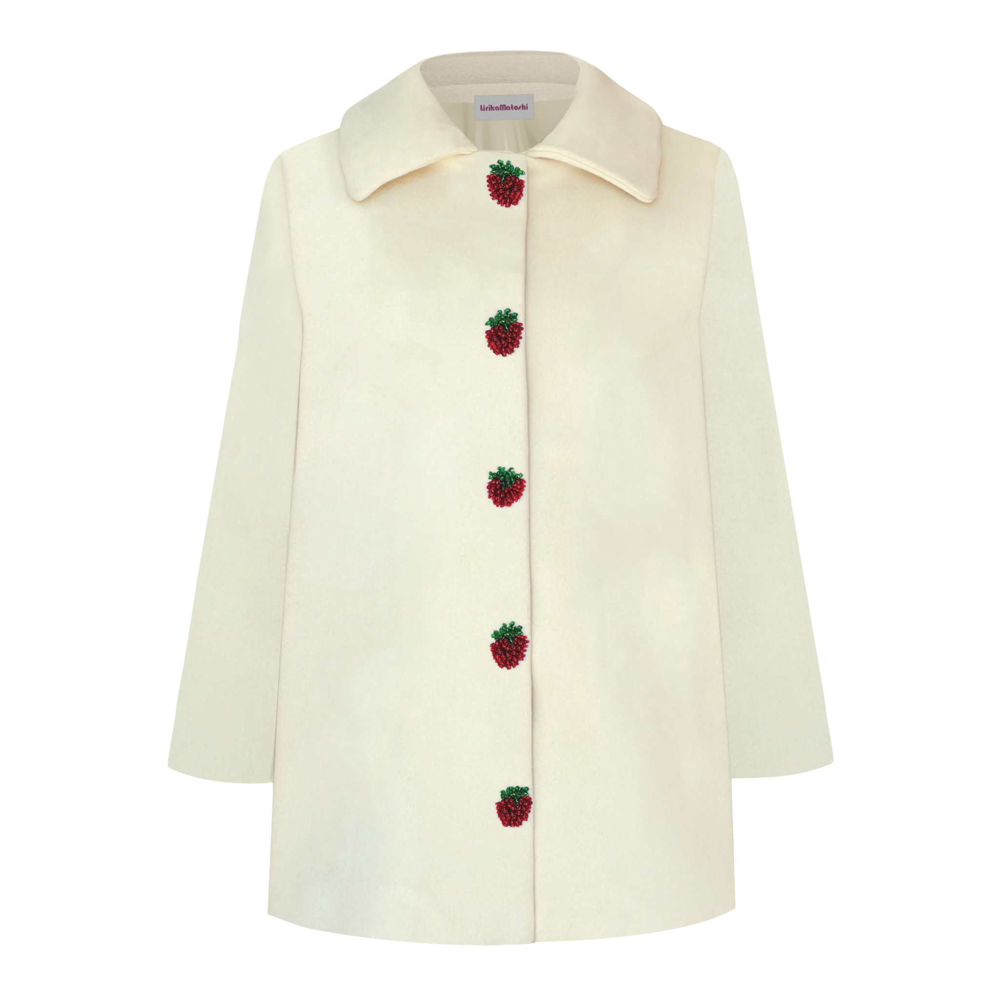Cream-colored coat with strawberry buttons
