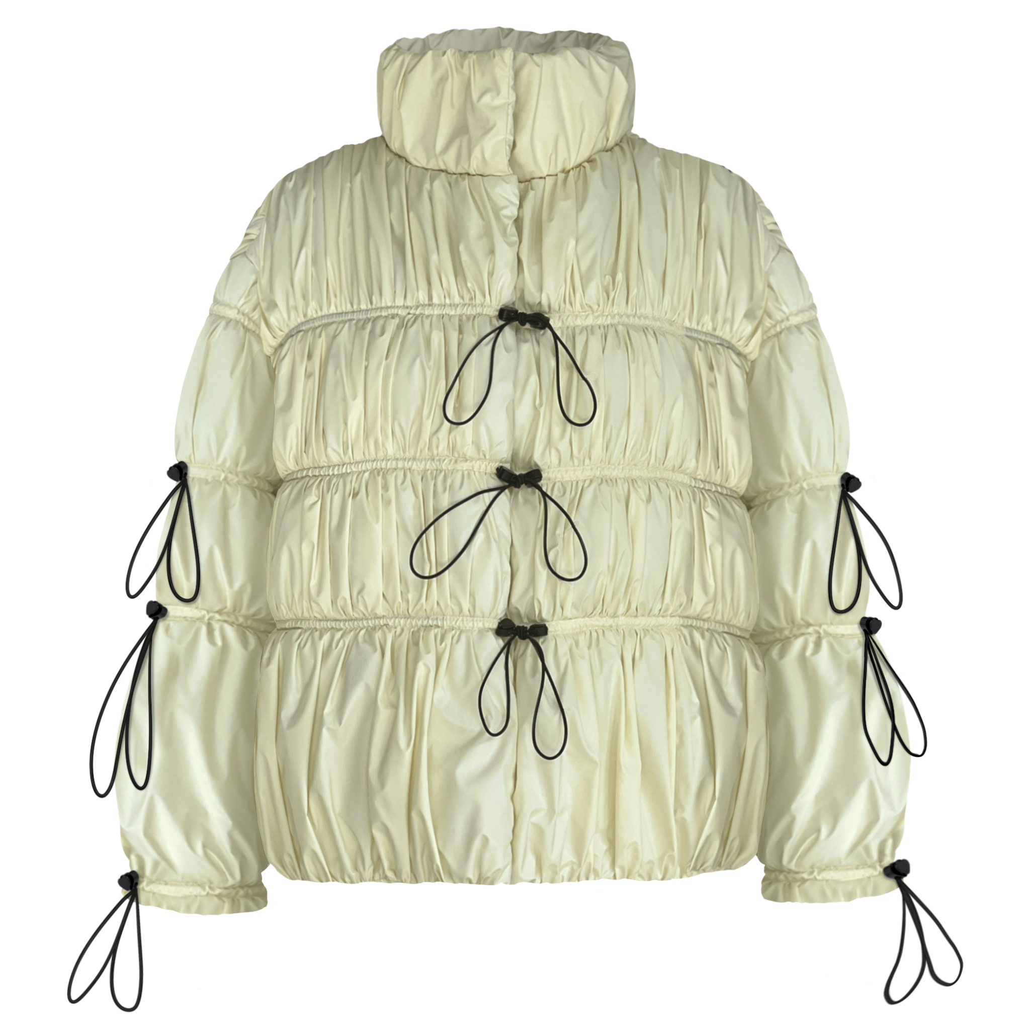 Beige puffer jacket with drawstring details