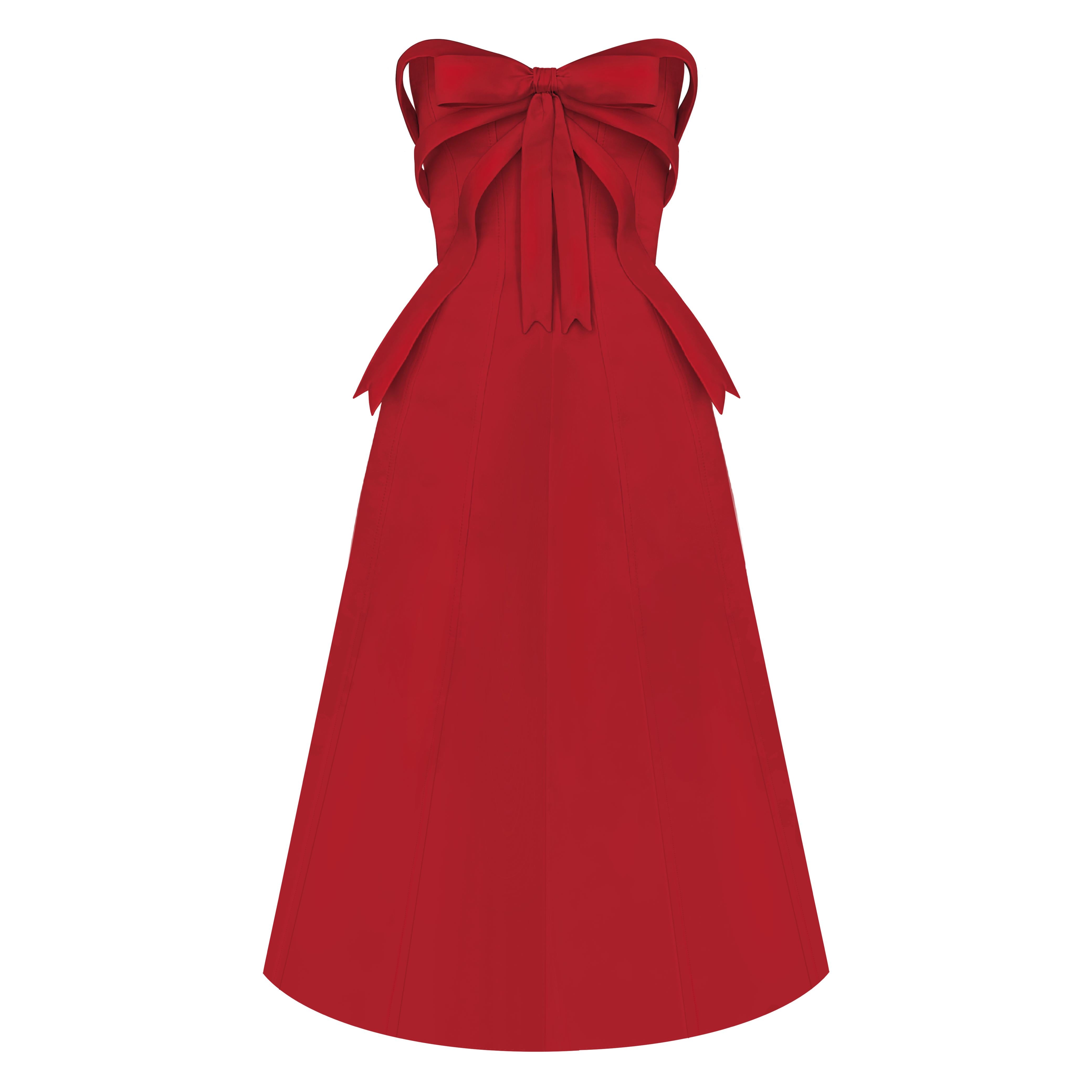 Red bow midi dress