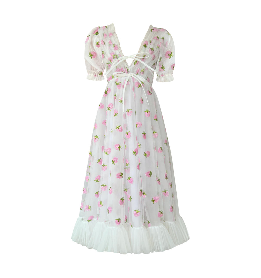 White strawberry midi dress