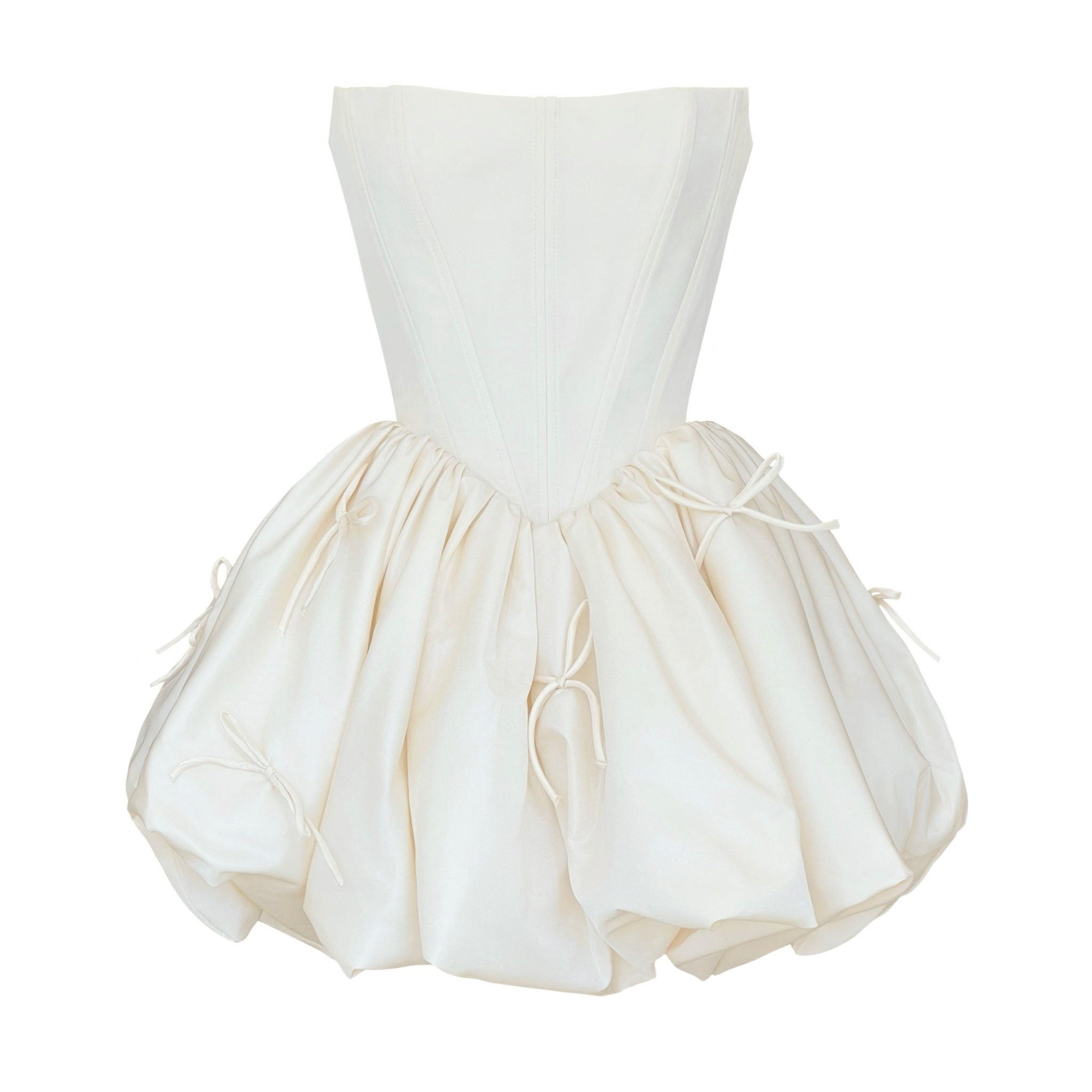 White mini dress with embroidered bows and no sleeves