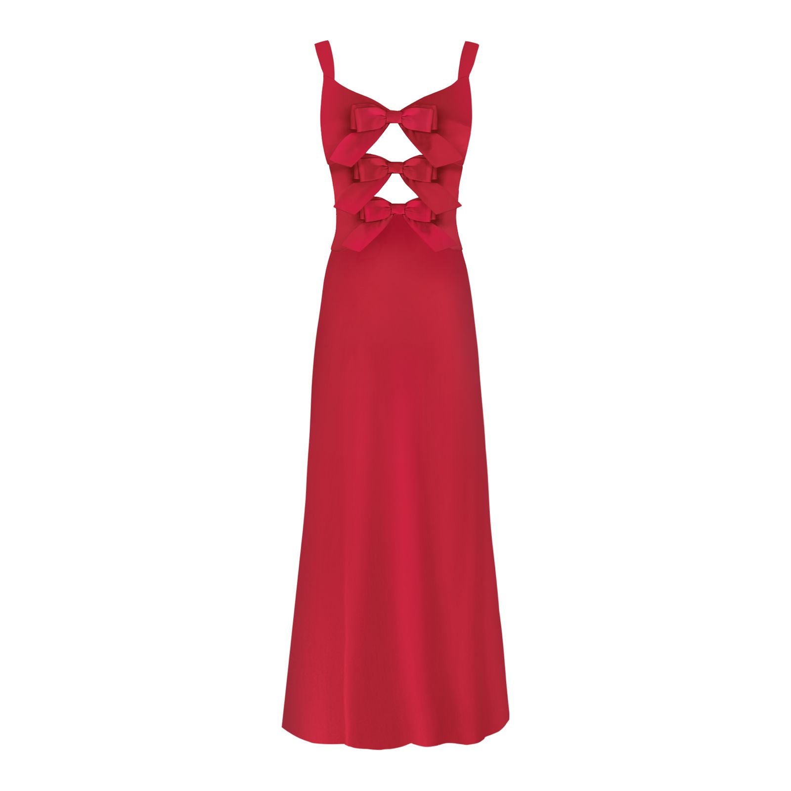 Red Silk Maxi Dress with straps and bows